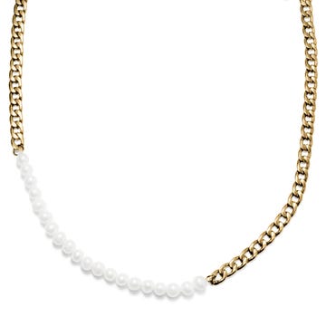 Amager | 7 mm Gold-Tone & White Pearl Curb Chain Necklace