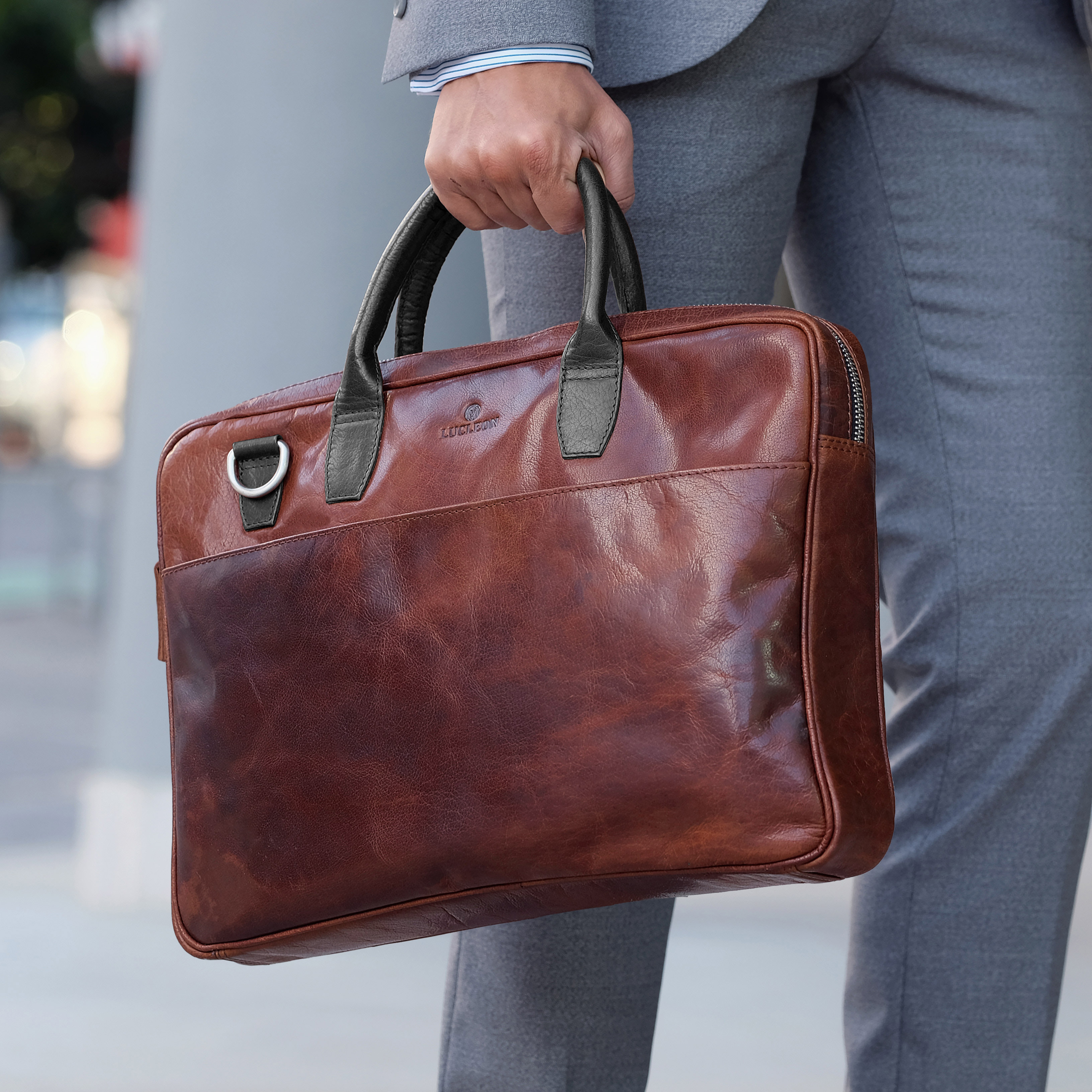 Montreal Executive õhuke 15" punakaspruun & must nahast kott - 15