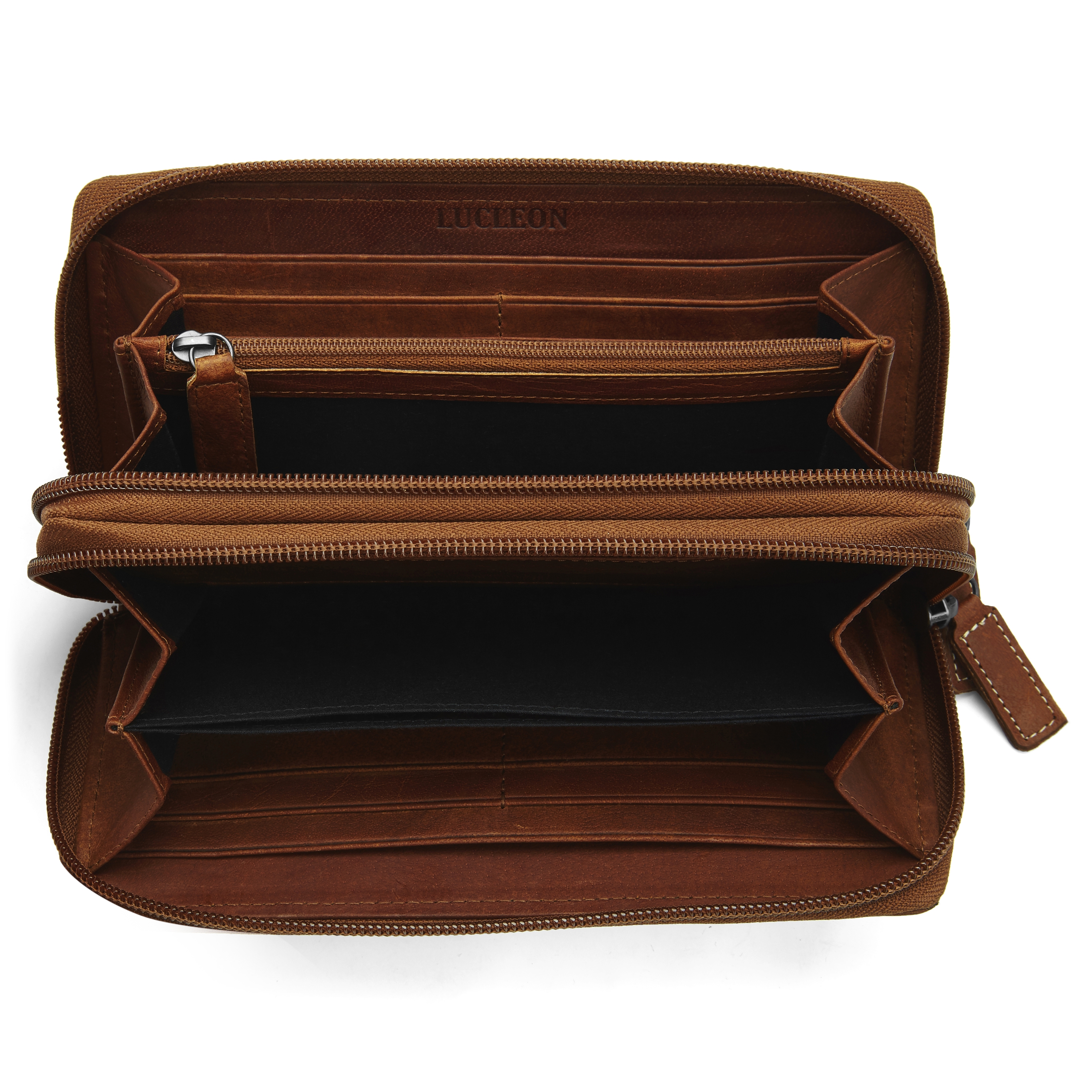 Cartera estilo acordeón de cuero canela Oxford - 2