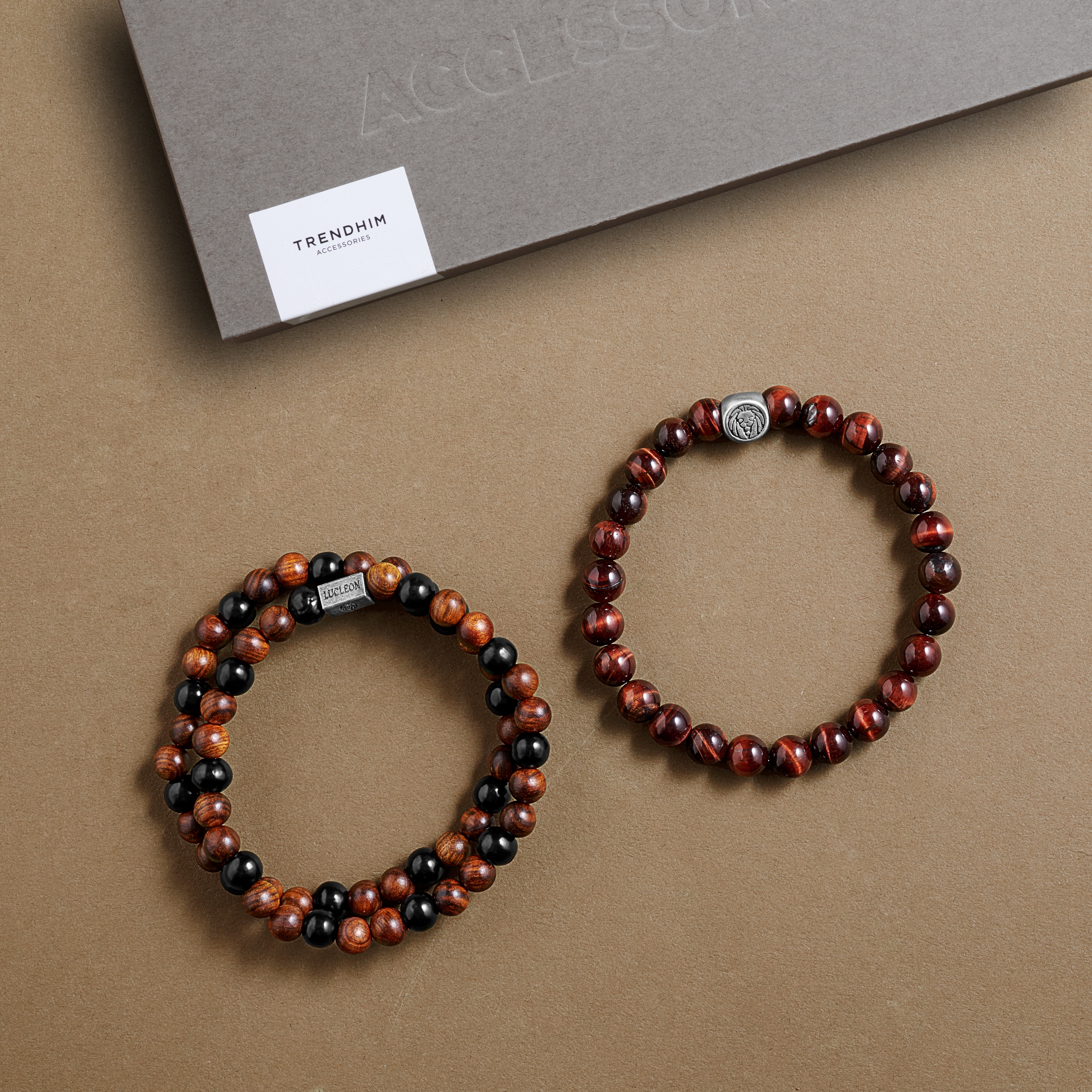 Caja de regalo de pulseras para hombre de primera calidad | Ojo de tigre rojo y madera - 2