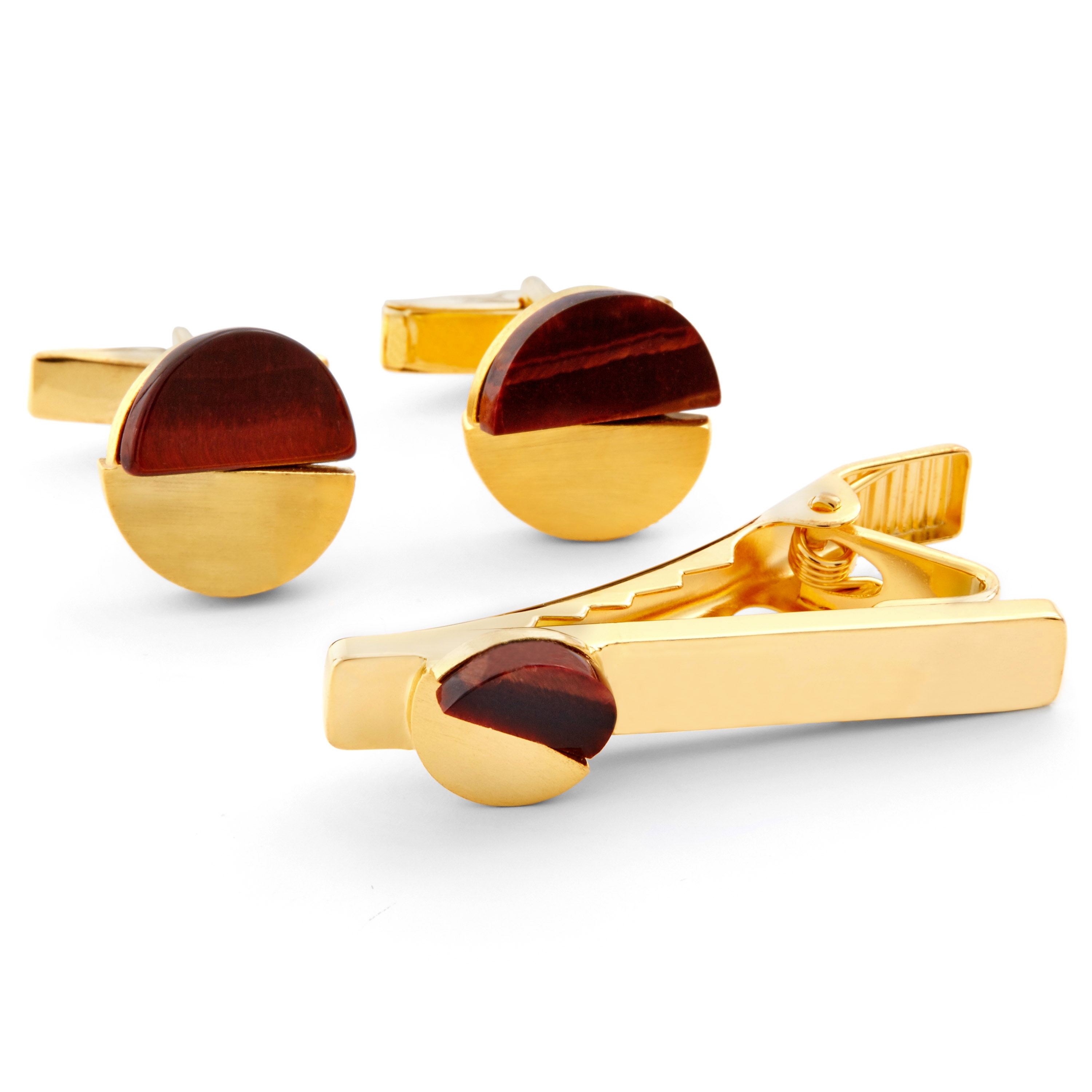 Guldpläterad Tigeröga 925s Silver Set - 1