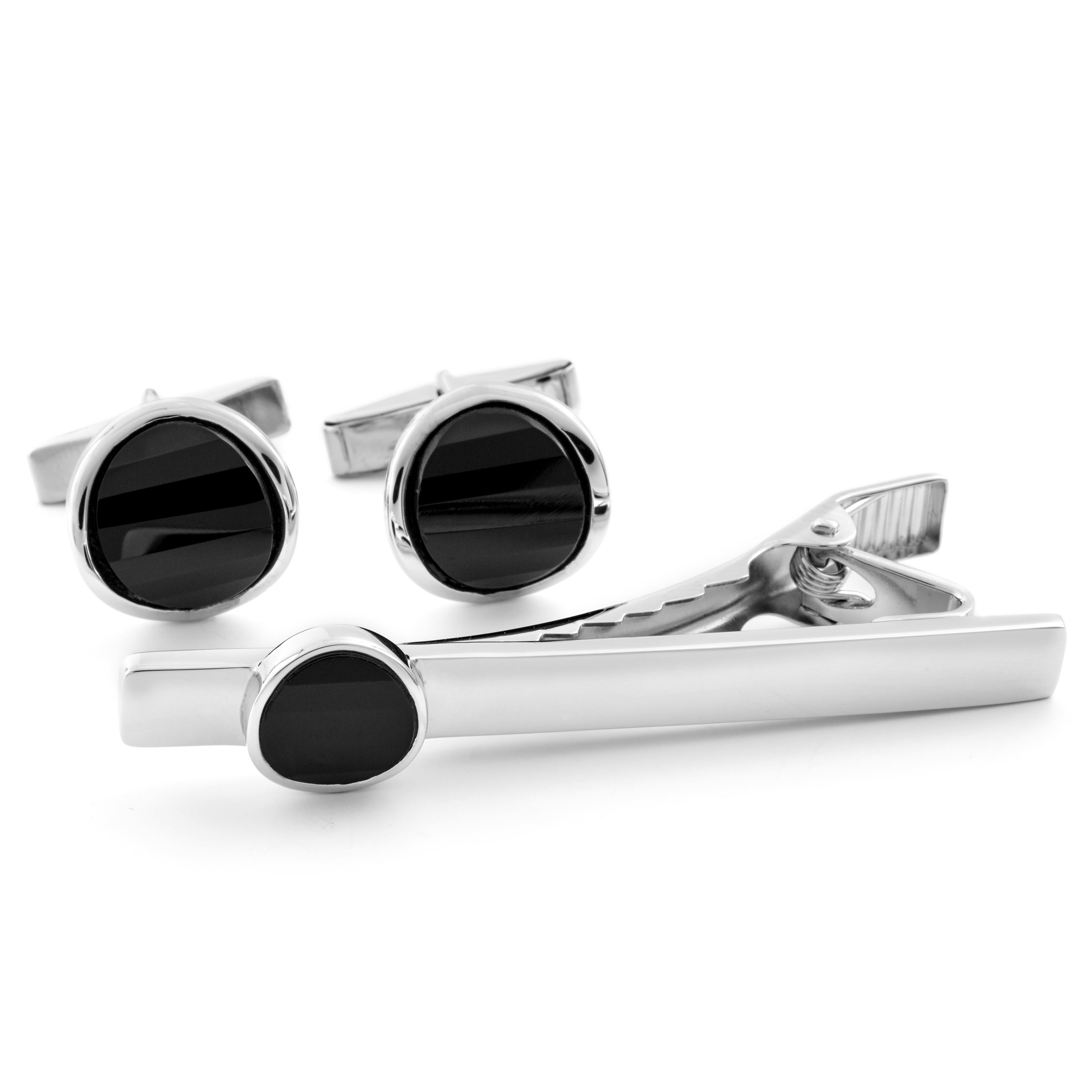 Ensemble en argent 925s et pierre noire - 1