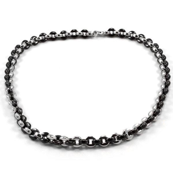 Solid Sort/Hvid Stålhalskæde - 1