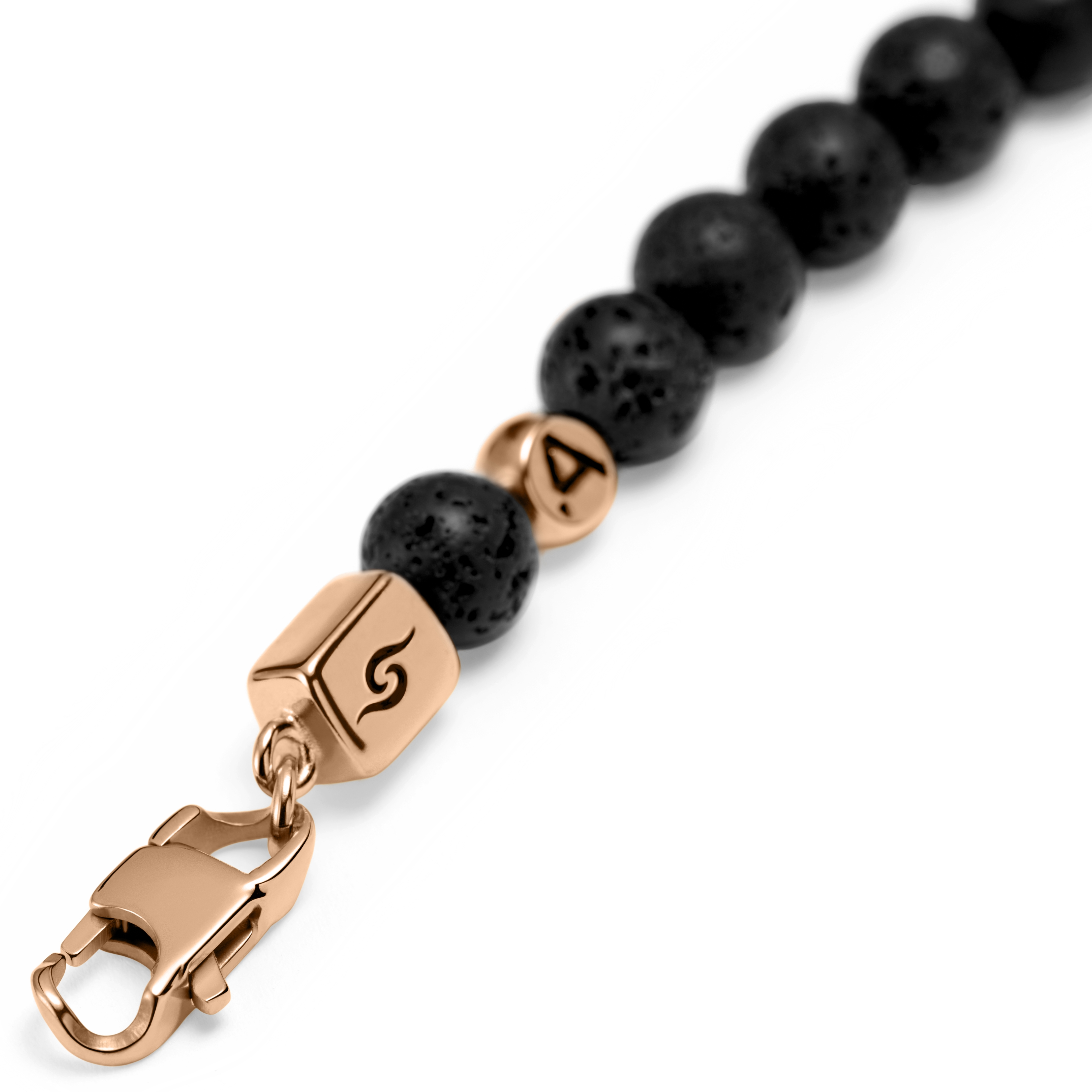 Rico | Bracelet en pierres de lave avec tête de mort en acier inoxydable couleur or rose - 3