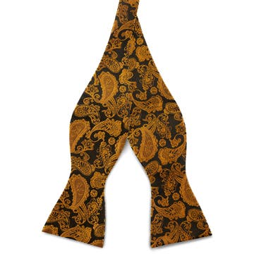 GOLD & BROWN PAISLEY Pattern Silk Self-Tie Bow tie GOLD & BROWN PAISLEY Pattern Silk Self-Tie Bow tie
