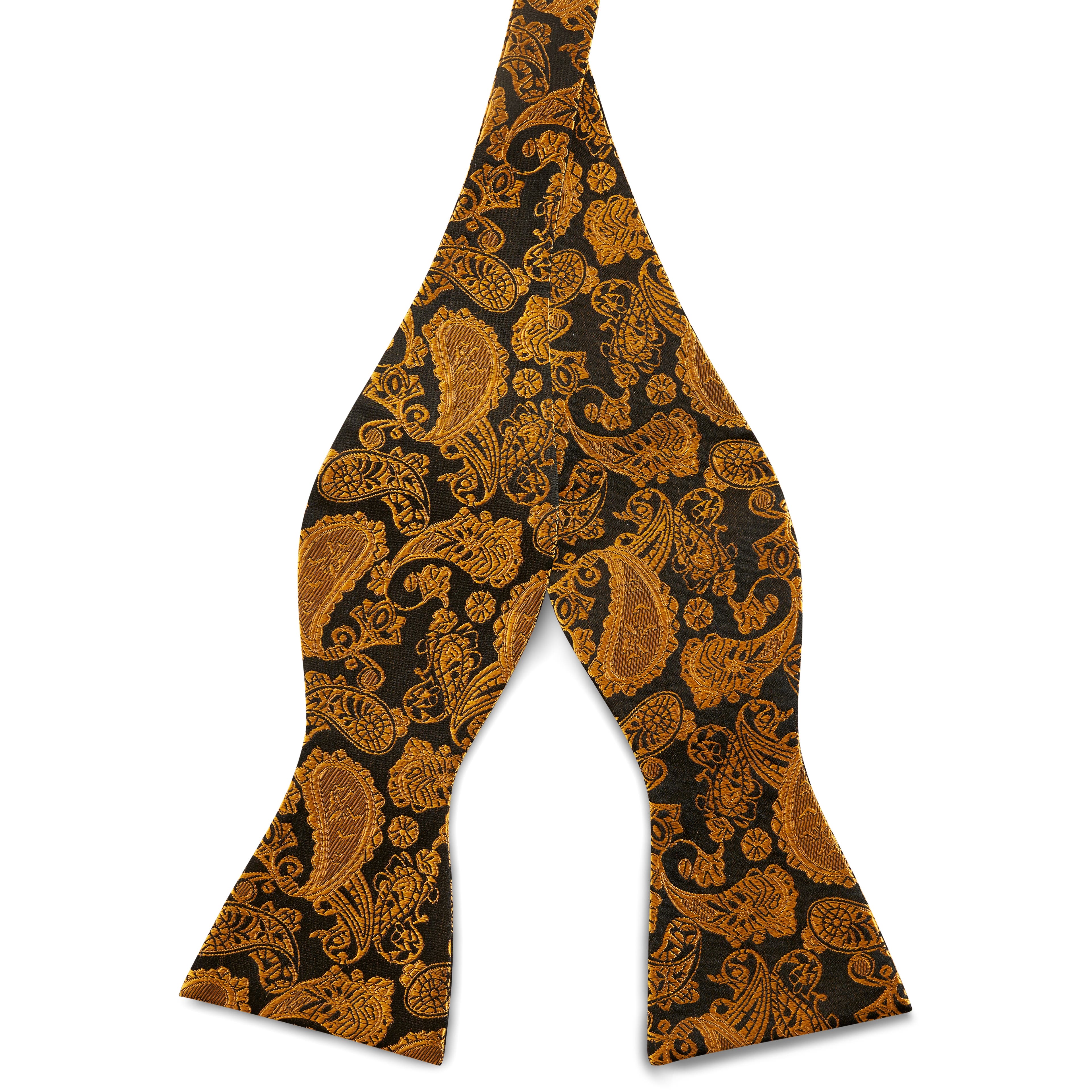 Nœud papillon en soie à motif cachemire marron et doré Nœud papillon en soie à motif cachemire marron et doré