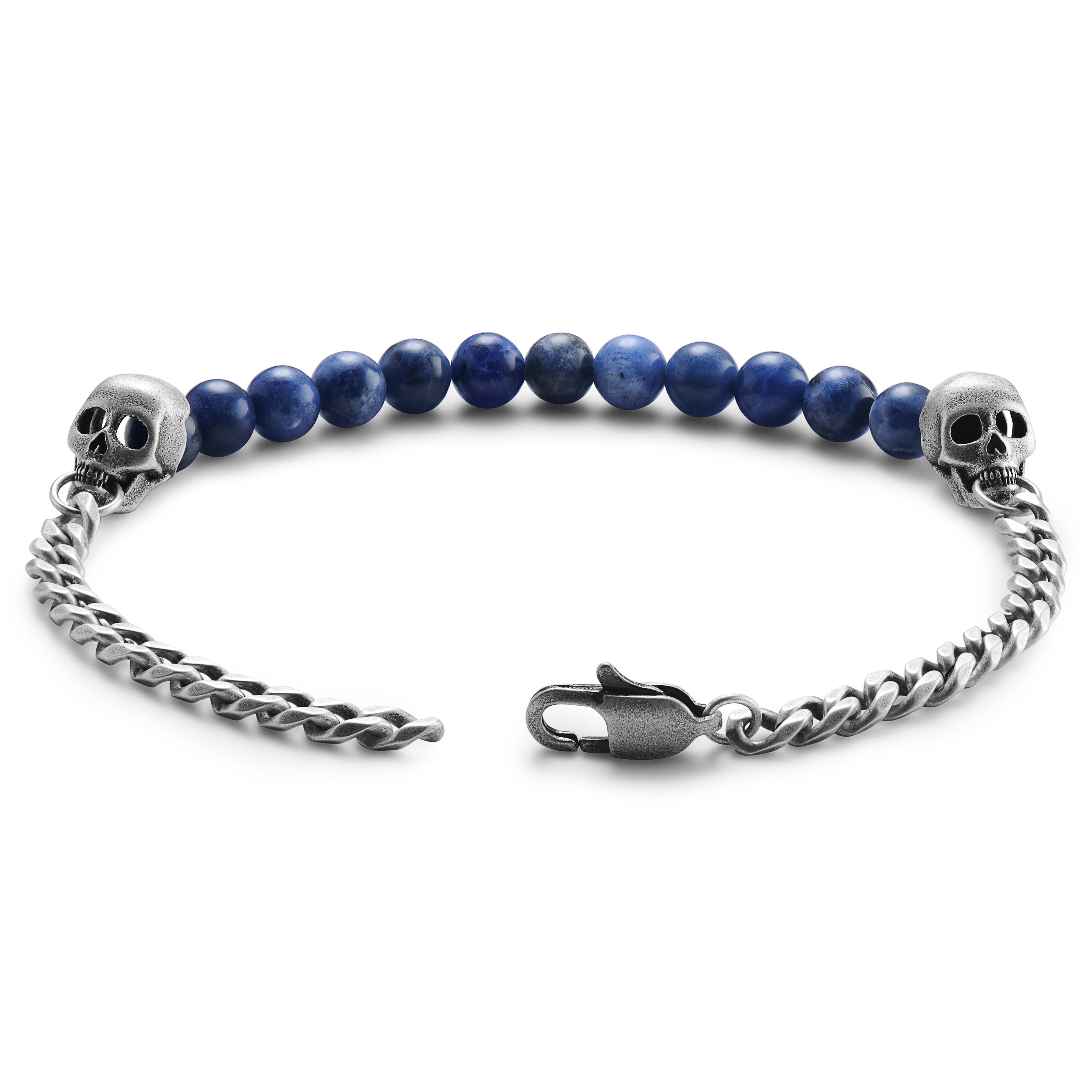 Aspero | Brățară cu mărgele din sodalit și cranii argintii de 10 mm - 2