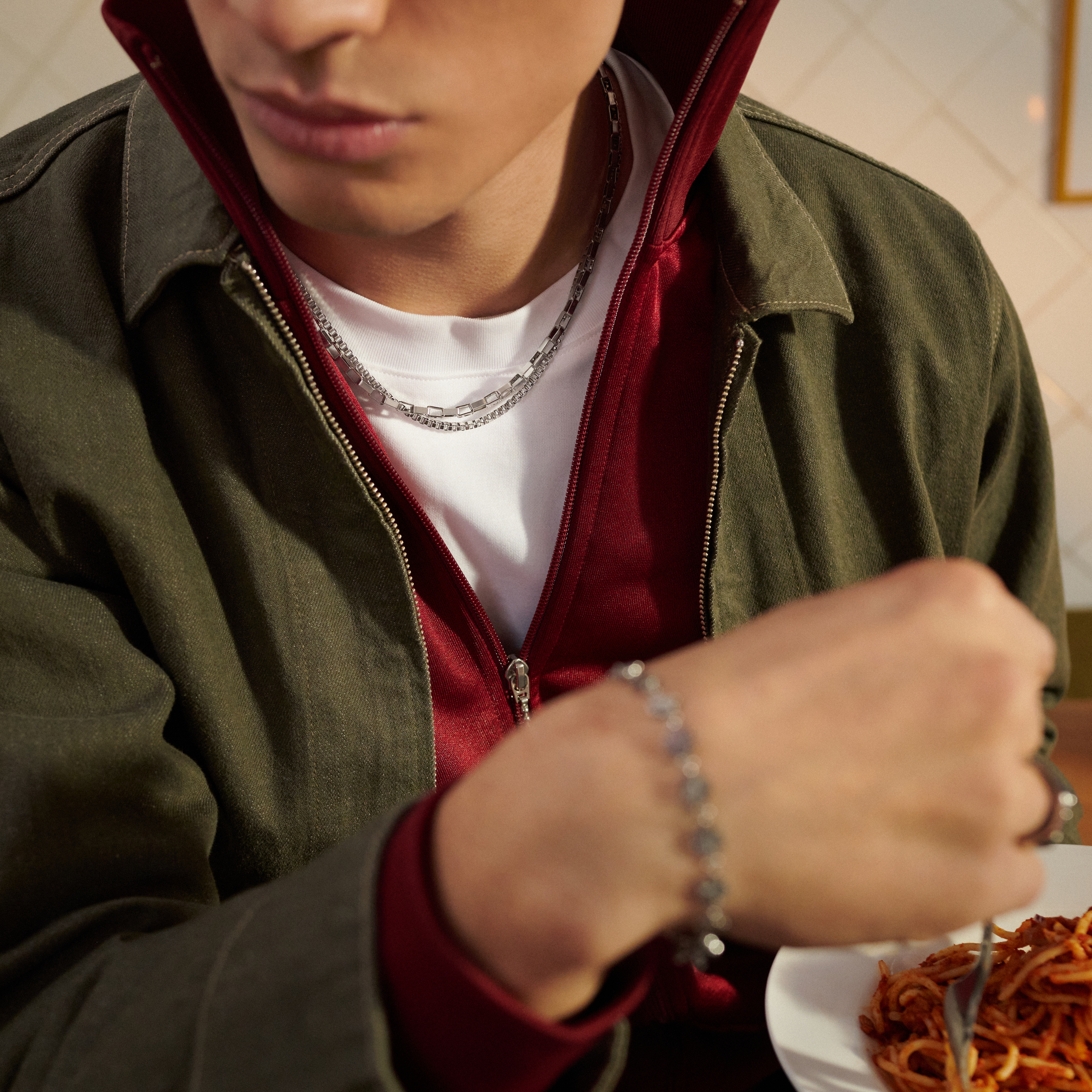 New Classics | Ezüst tónusú rozsdamentes acél rétegezett 2 az 1-ben lánc nyaklánc - 3