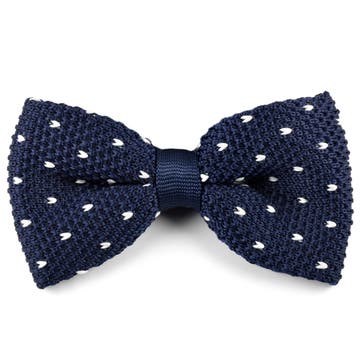 Royal Blue & White Dotted Knitted Pre-Tied Bow Tie