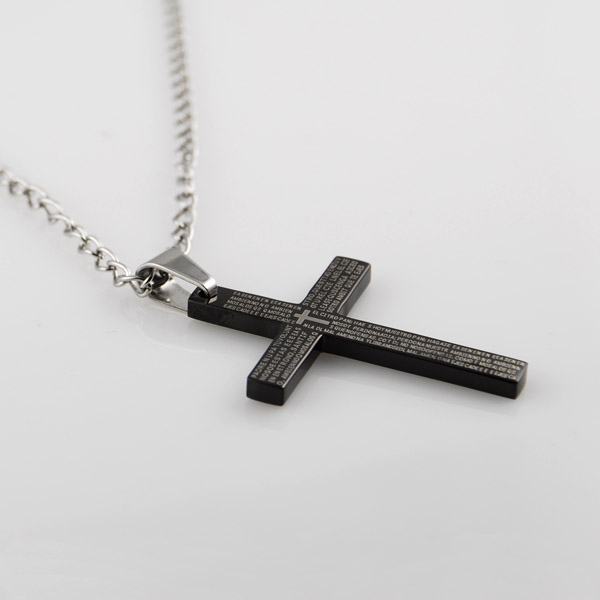 Smalt Sort Kors Stålhalskæde - 2