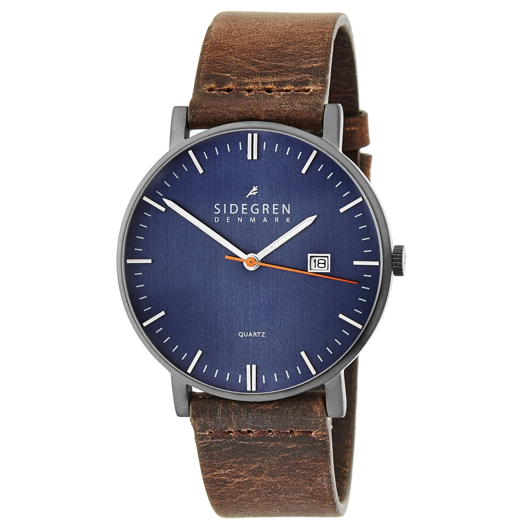 Kevil Kevil | Dark Grey Slim Dress With Blue Dial & Brown Leather Strap | In ...
