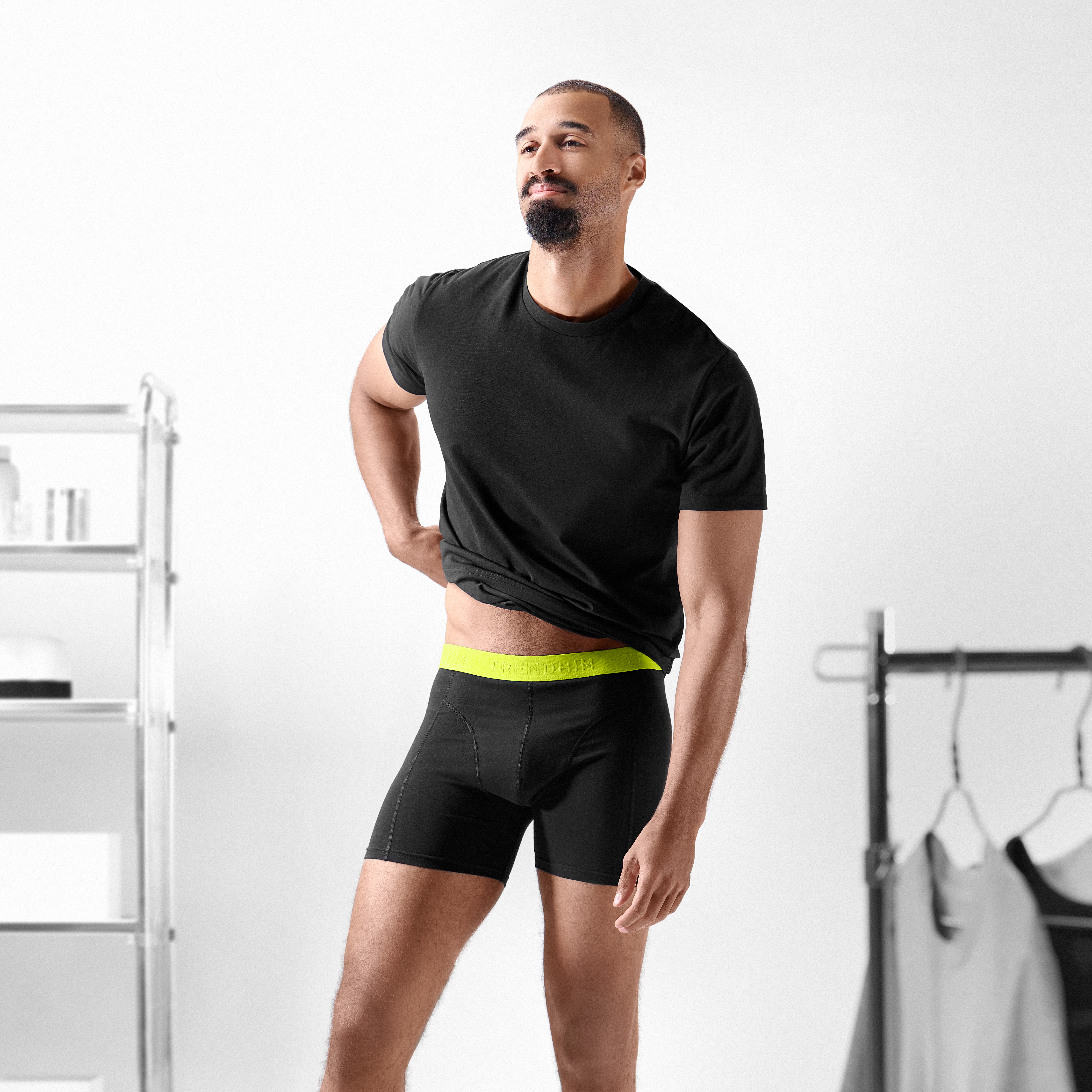 M - FlexFeel | 3-Pakk Sorte Boksertruser av Bomull med Neongul Linning - 2