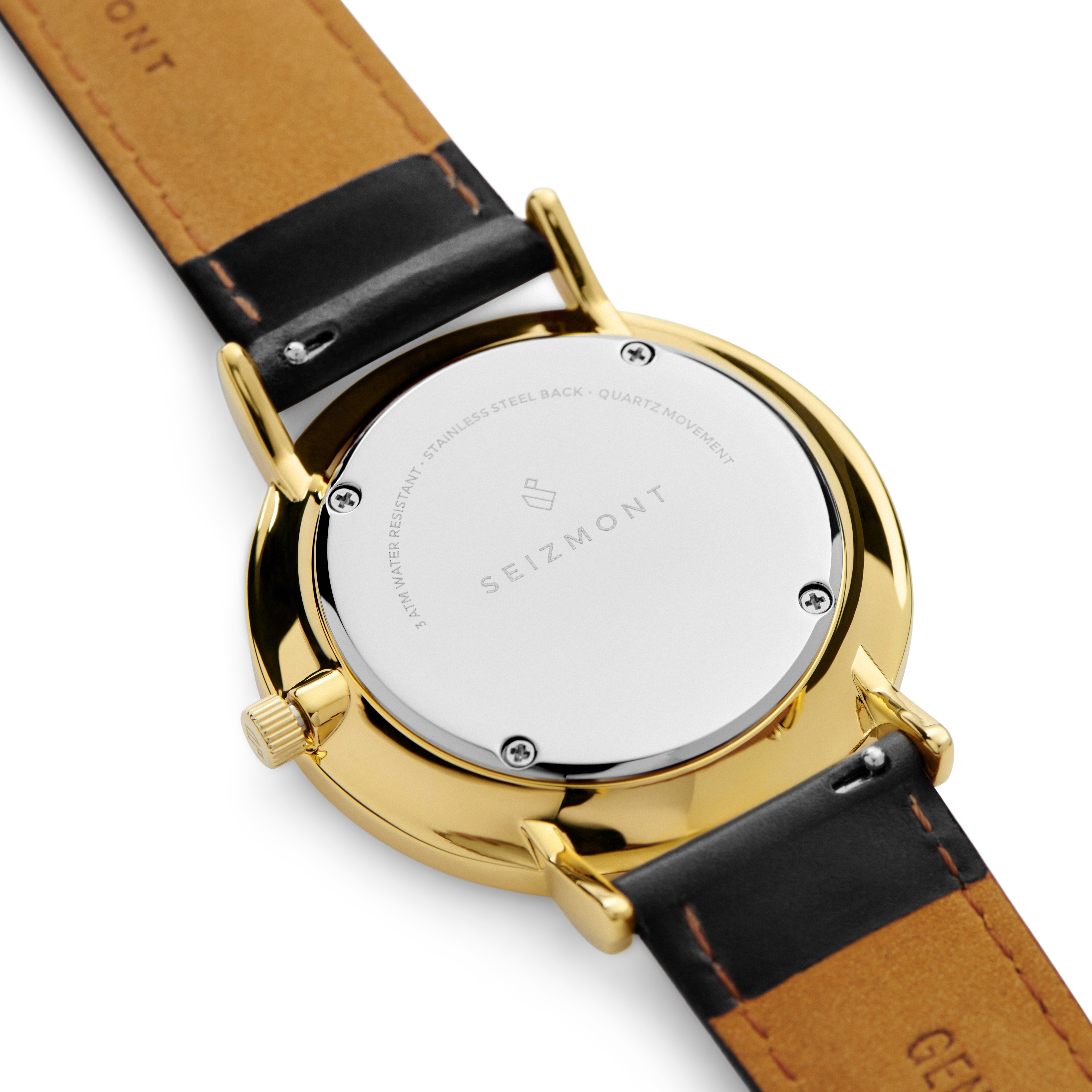 Moment | Kullansävyinen Minimalistinen Analogi Kvartsikello Samppanja Kellotaululla & Mustalla Nahkarannekkeella - 4