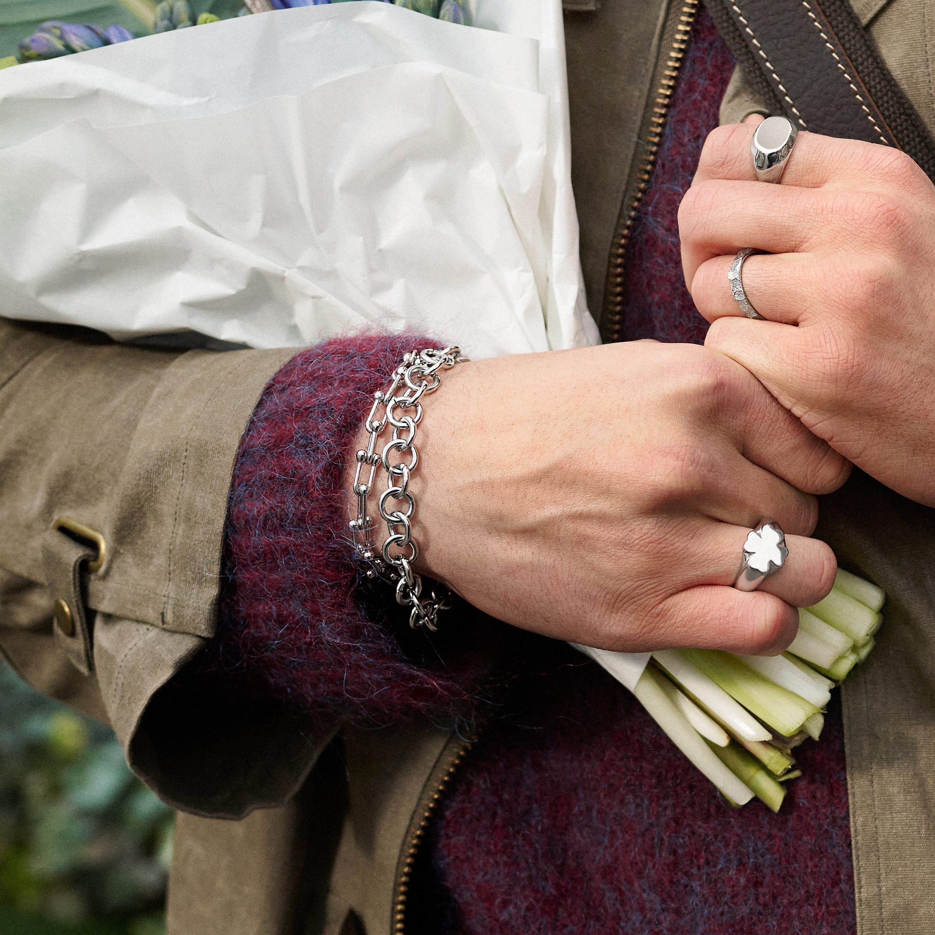 New Classics | Ezüst tónusú rozsdamentes acél gemkapocs gyöngy lánc karkötő 7 mm - 2