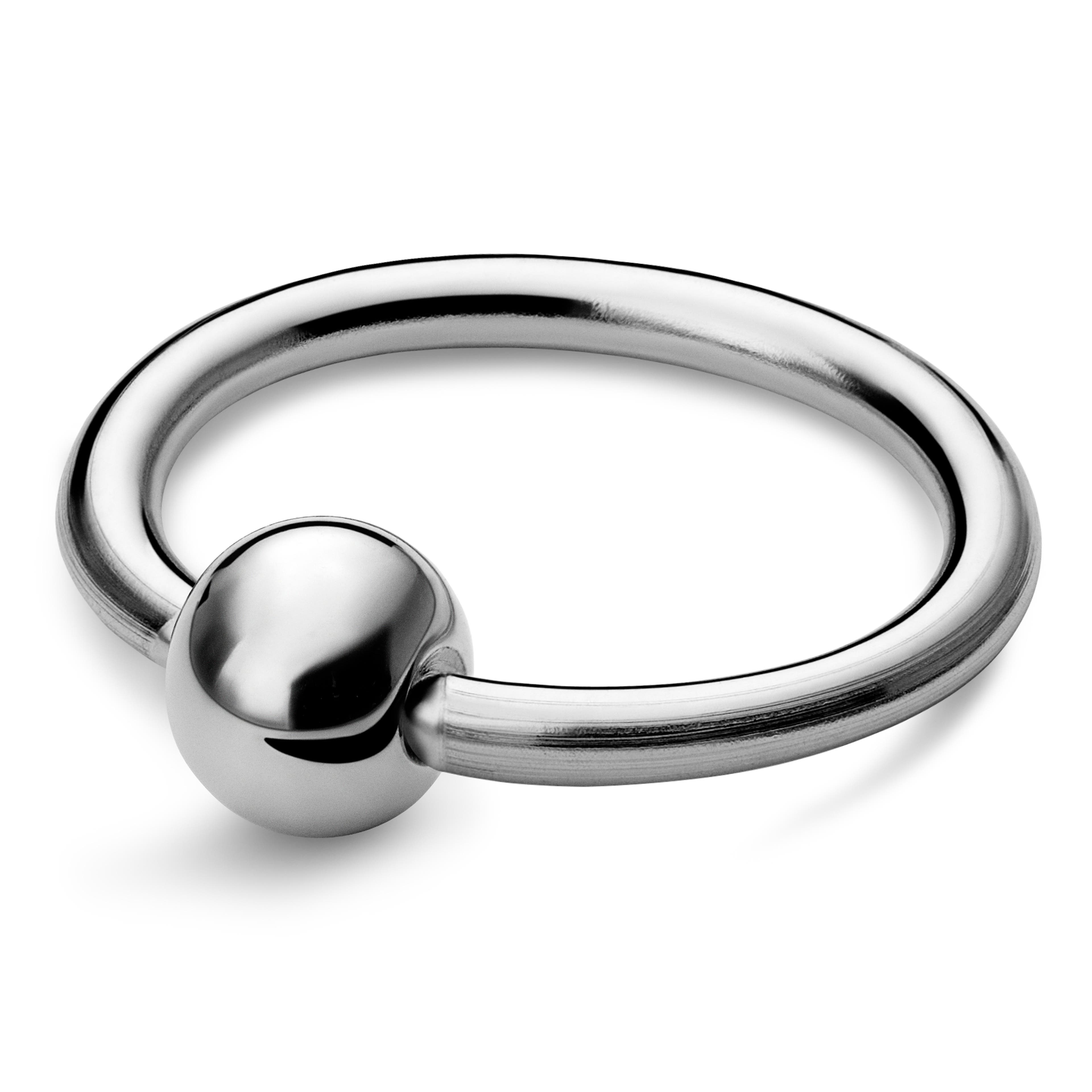 12 mm Silberfarbener Titan-Ring mit eingefasster Perle