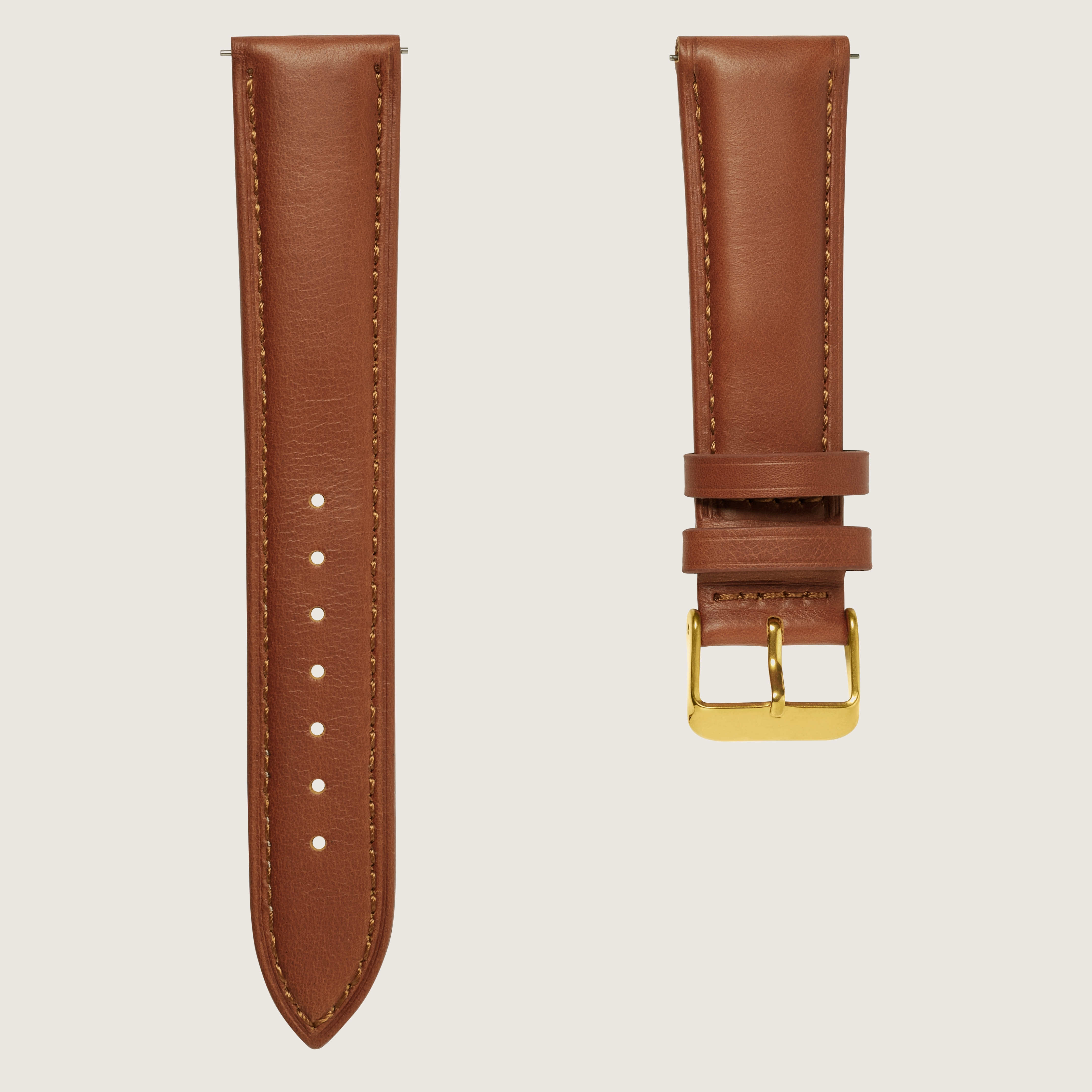 Bracelet De Montre En Cuir Véritable Marron – Largeur 10 Mm – Boucle Dorée – Fait Main – Neuf