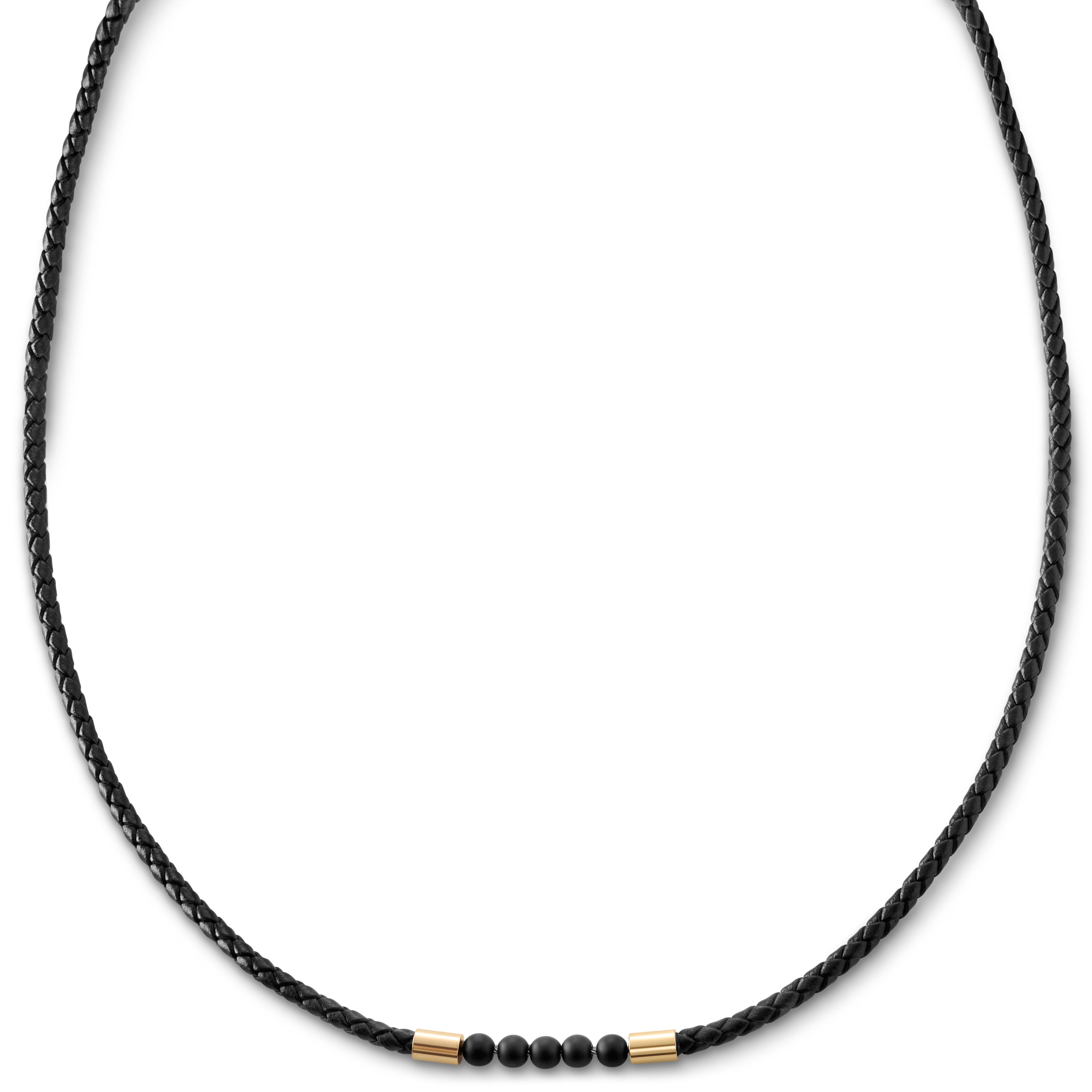 Tenvis | 3 mm Gold-tone Onyx Leather Necklace