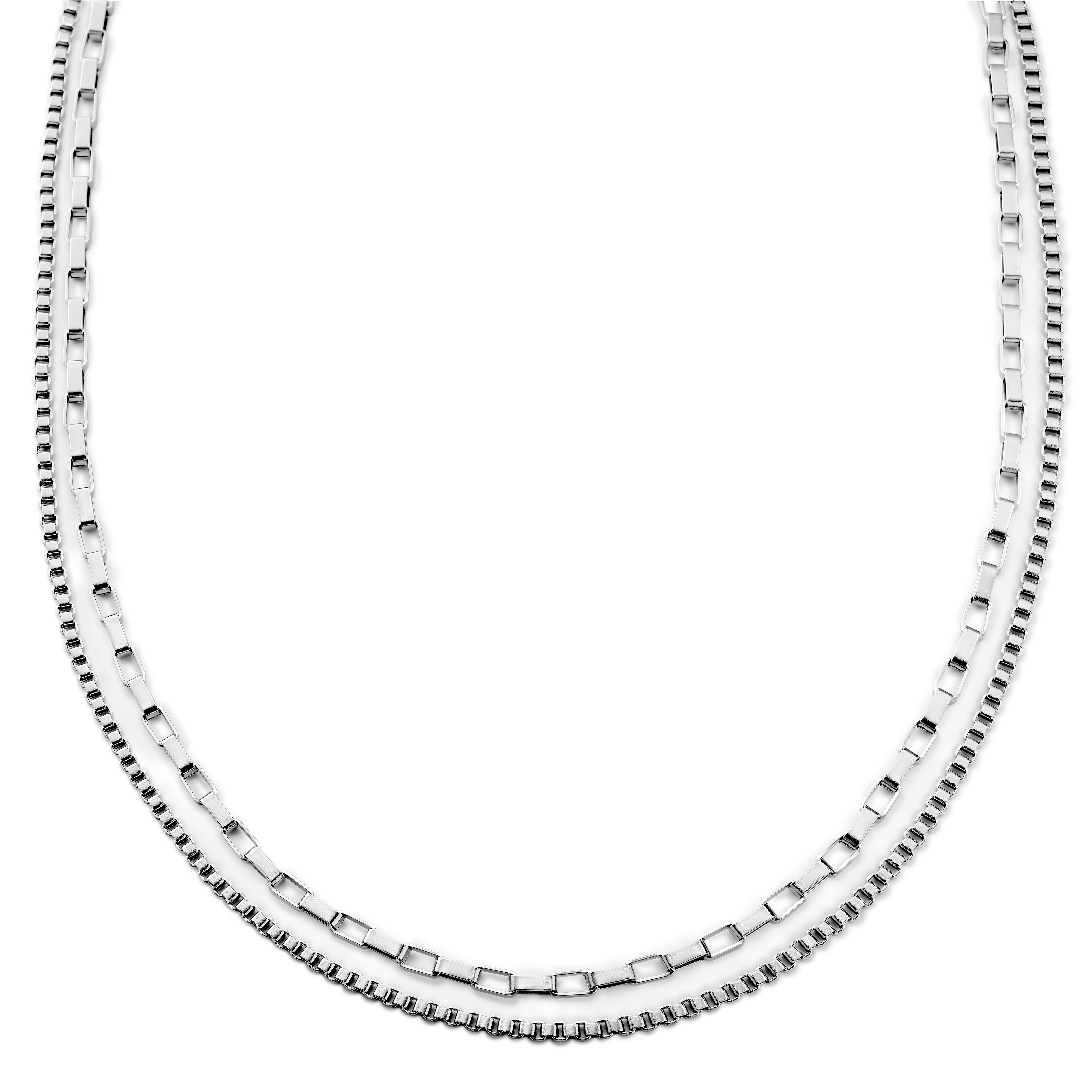 New Classics | Ezüst tónusú rozsdamentes acél rétegezett 2 az 1-ben lánc nyaklánc