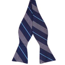 Grey & Blue Stripe Navy Silk Self-Tie Bow Tie