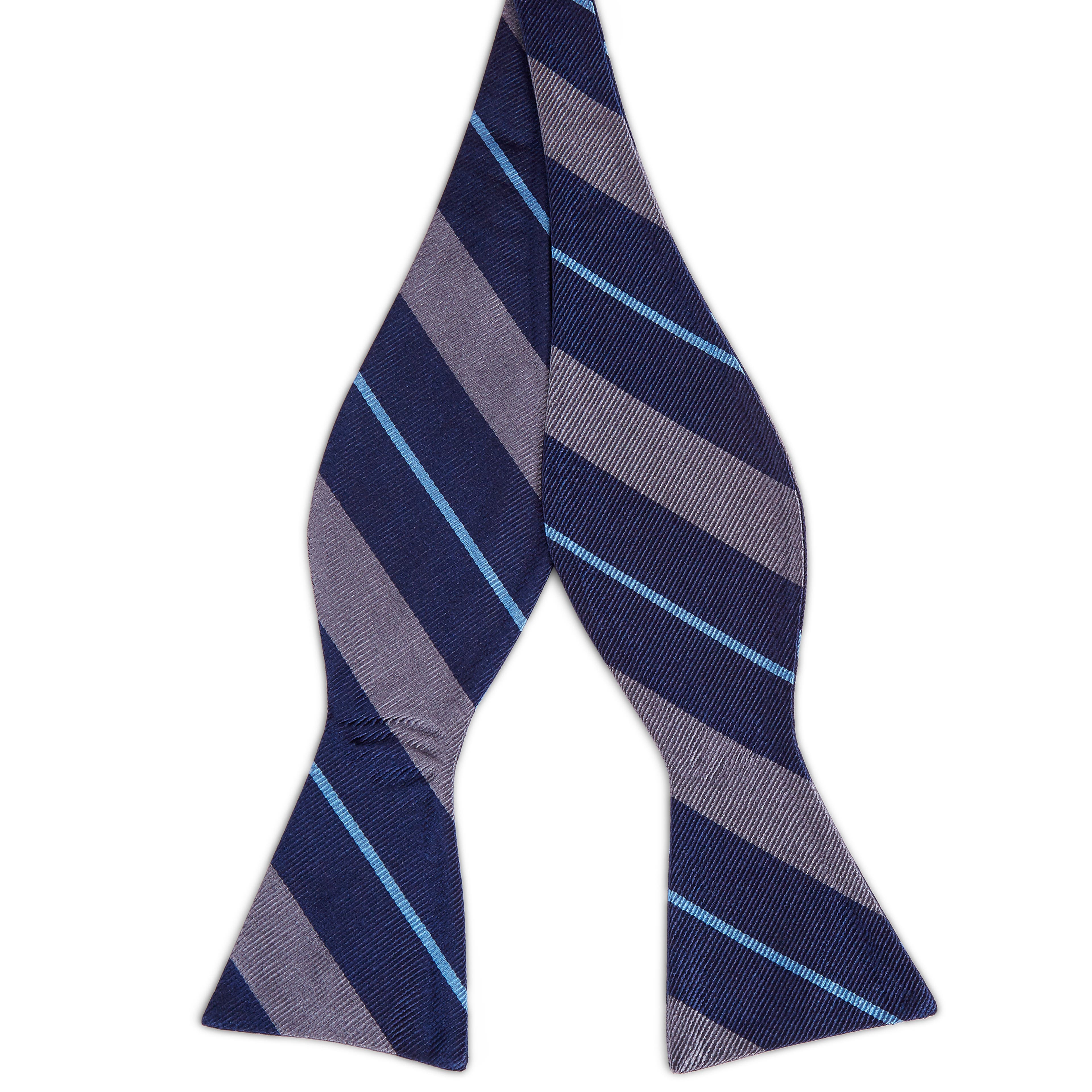 Graphite & Royal Blue Stripe Silk Self-Tie Bow Tie