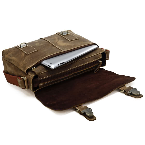 Bruine Leren Retro Messenger Bag - 2