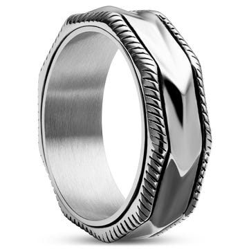 Pearce | 8 mm Silver-Tone Stainless Steel Grooved Edges Ring