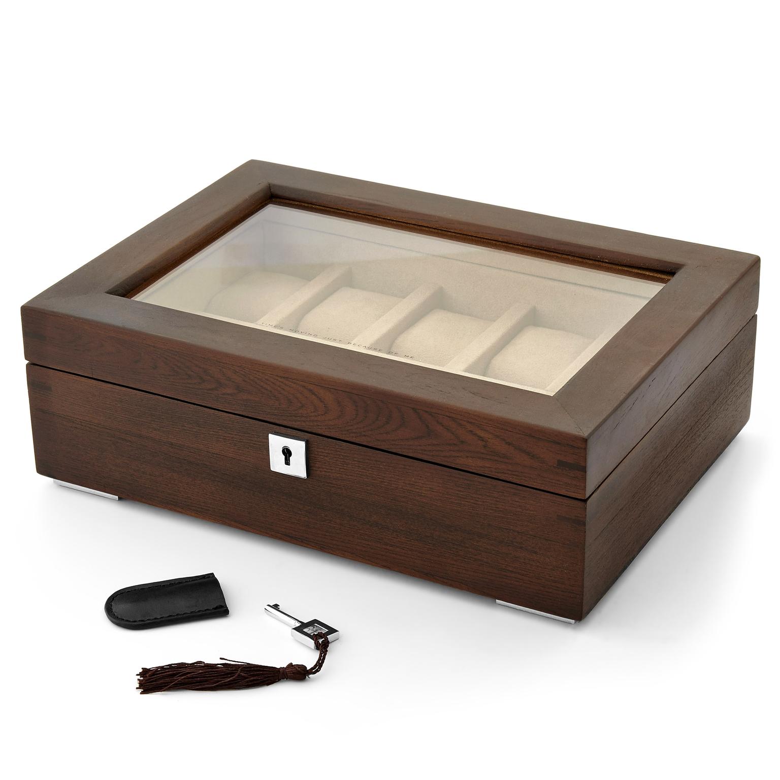 Caja de madera de olmo marrón para 10 relojes Caja de madera de olmo marrón para 10 relojes