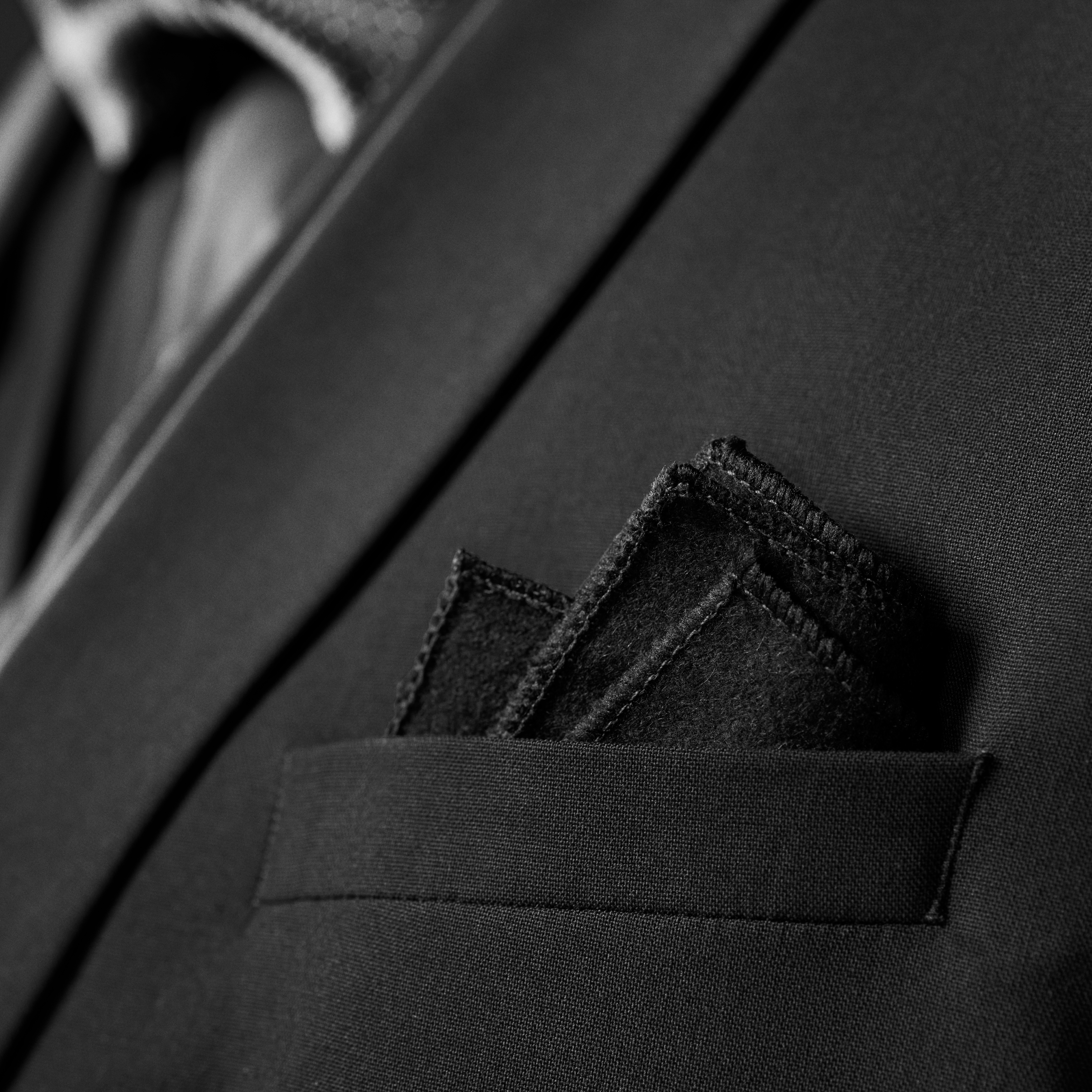 Black Handmade Wool Pocket Square - 2