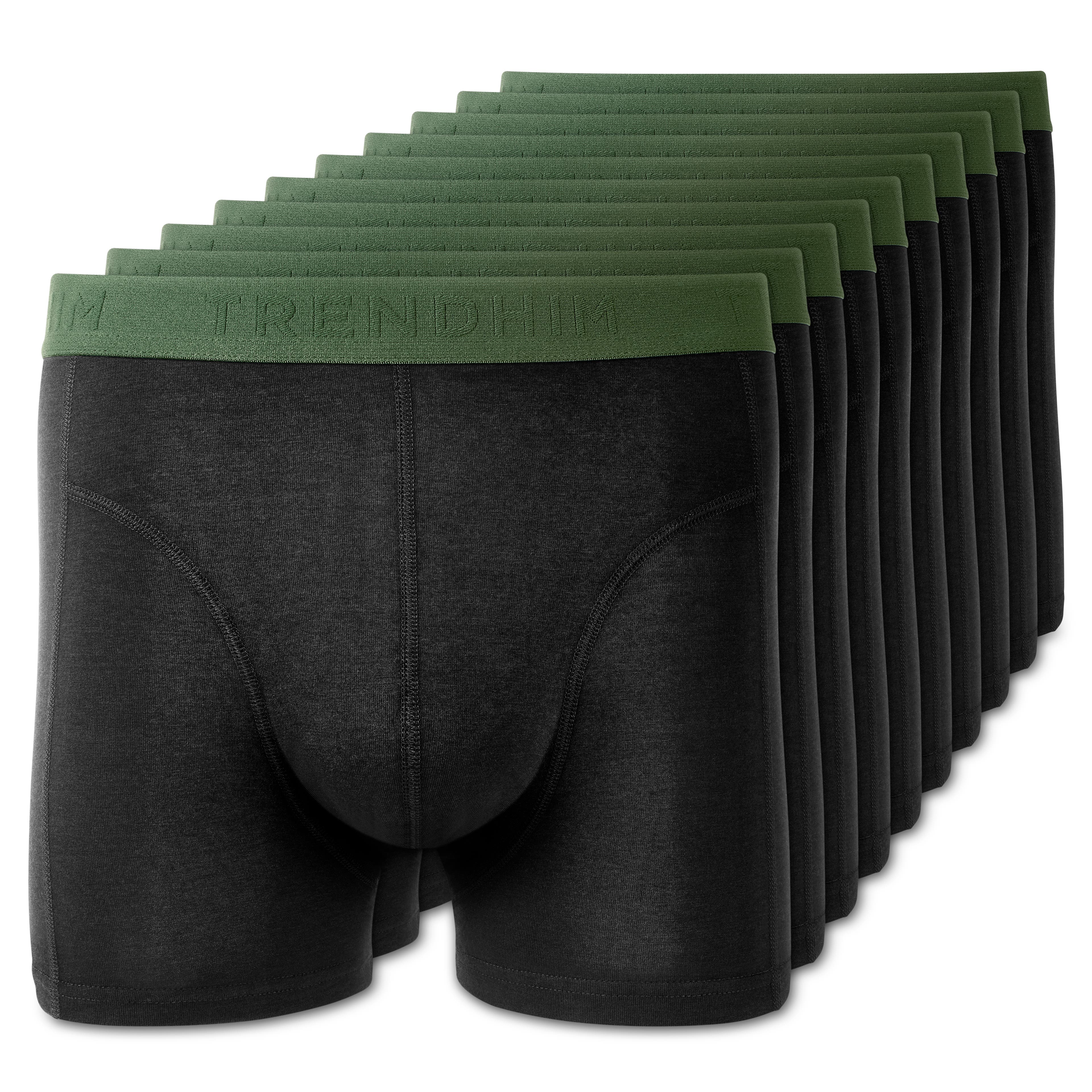 M - FreeFeel | Lot de 10 boxers noirs en bambou avec ceinture élastique vert olive - 1