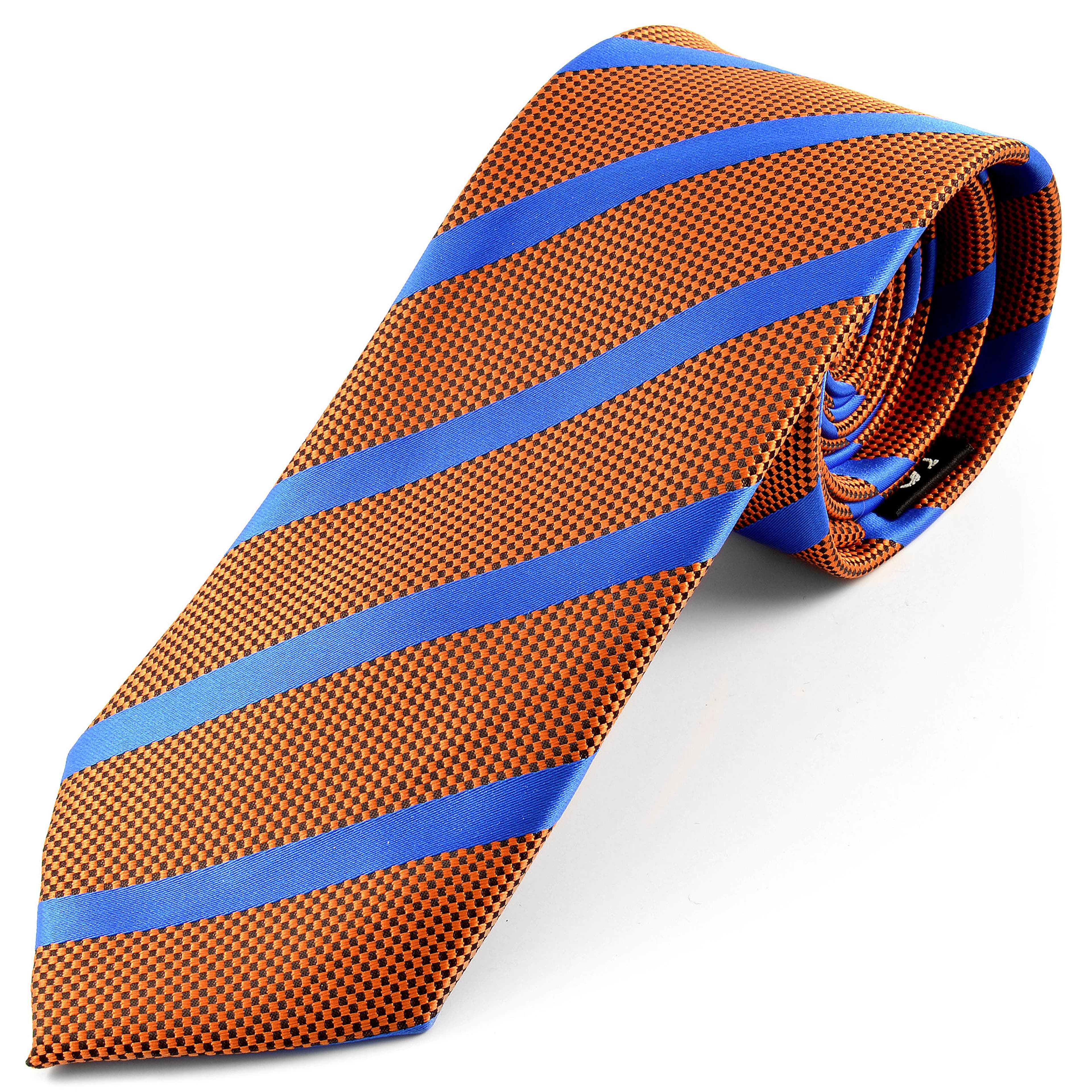 Orange & Light Blue Striped Silk Tie
