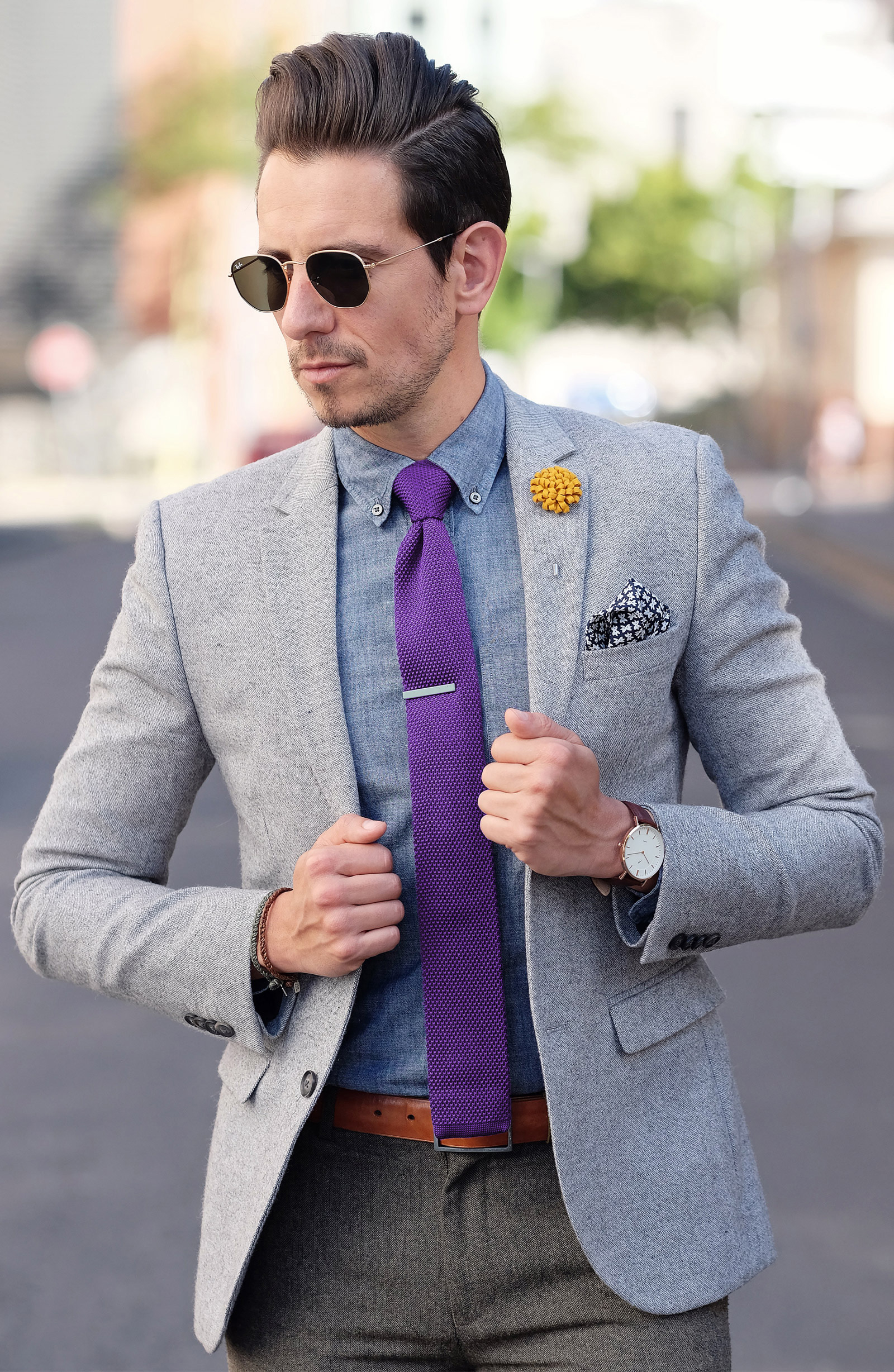 Cravate lila tricotée  - 5