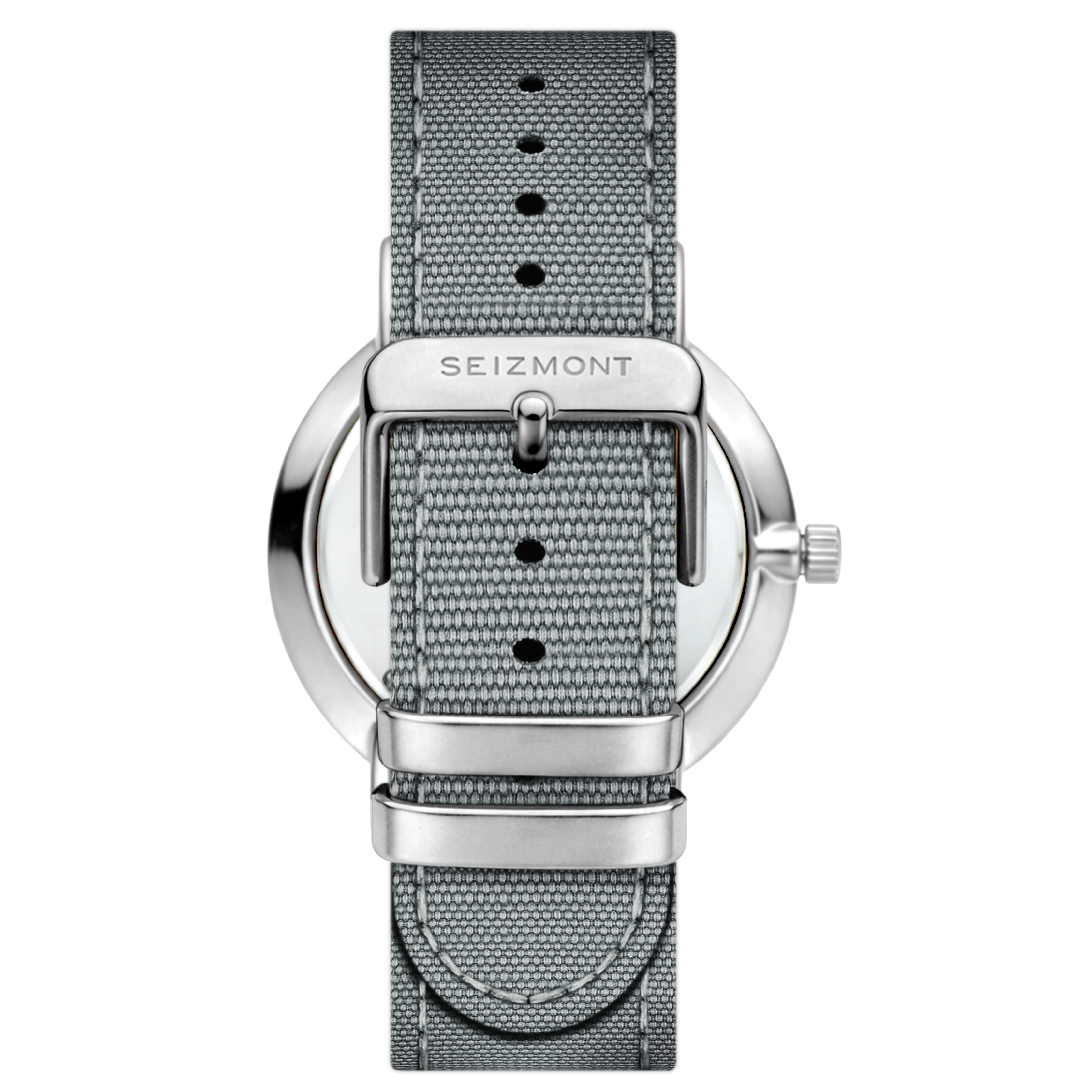 Moment | Ασημί minimalist dress αναλογικό ρολόι quartz με ασημί καντράν και σκούρο γκρι νάιλον λουράκι - 4