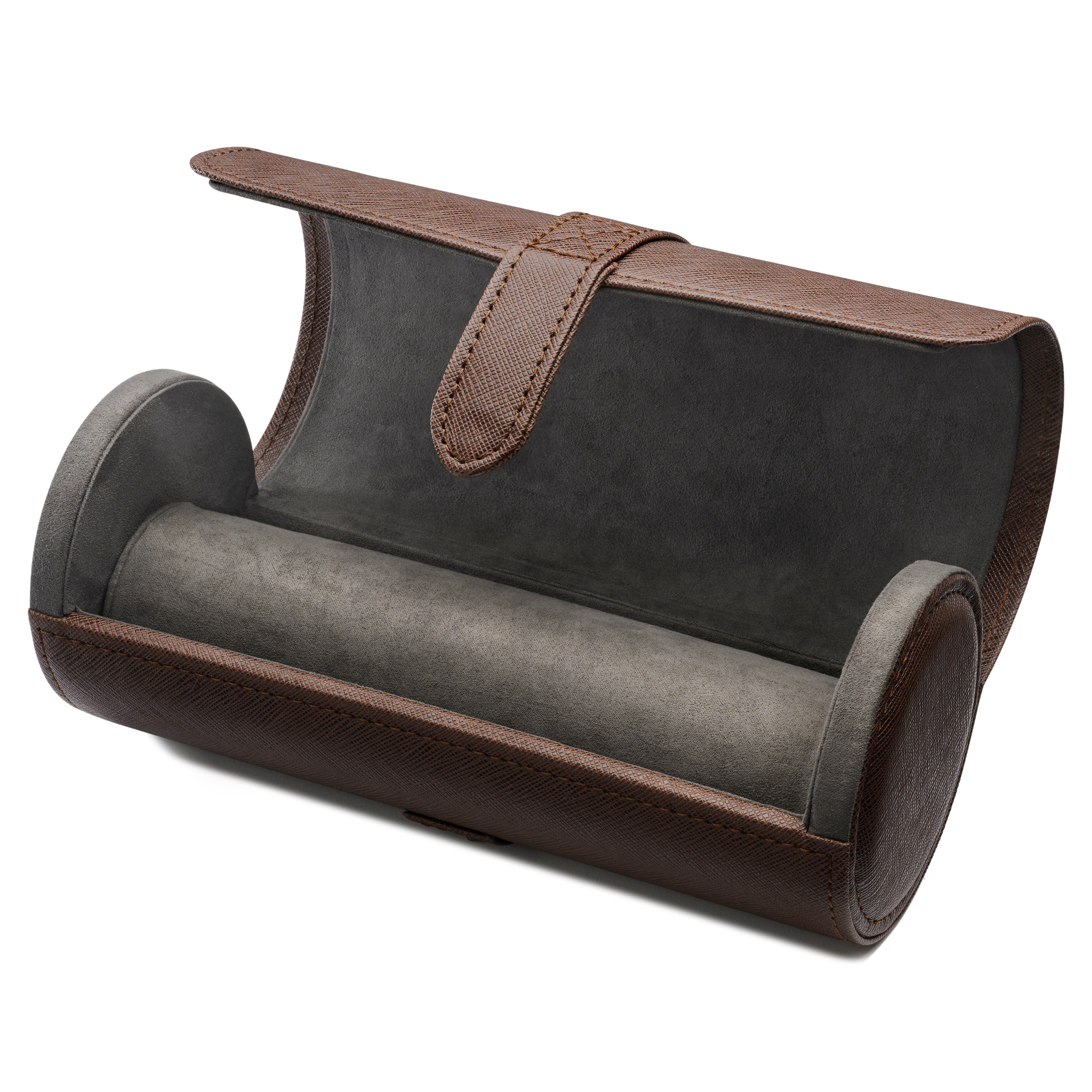 Brown Leatherette Travel Roll Case – 3 Watches - 2