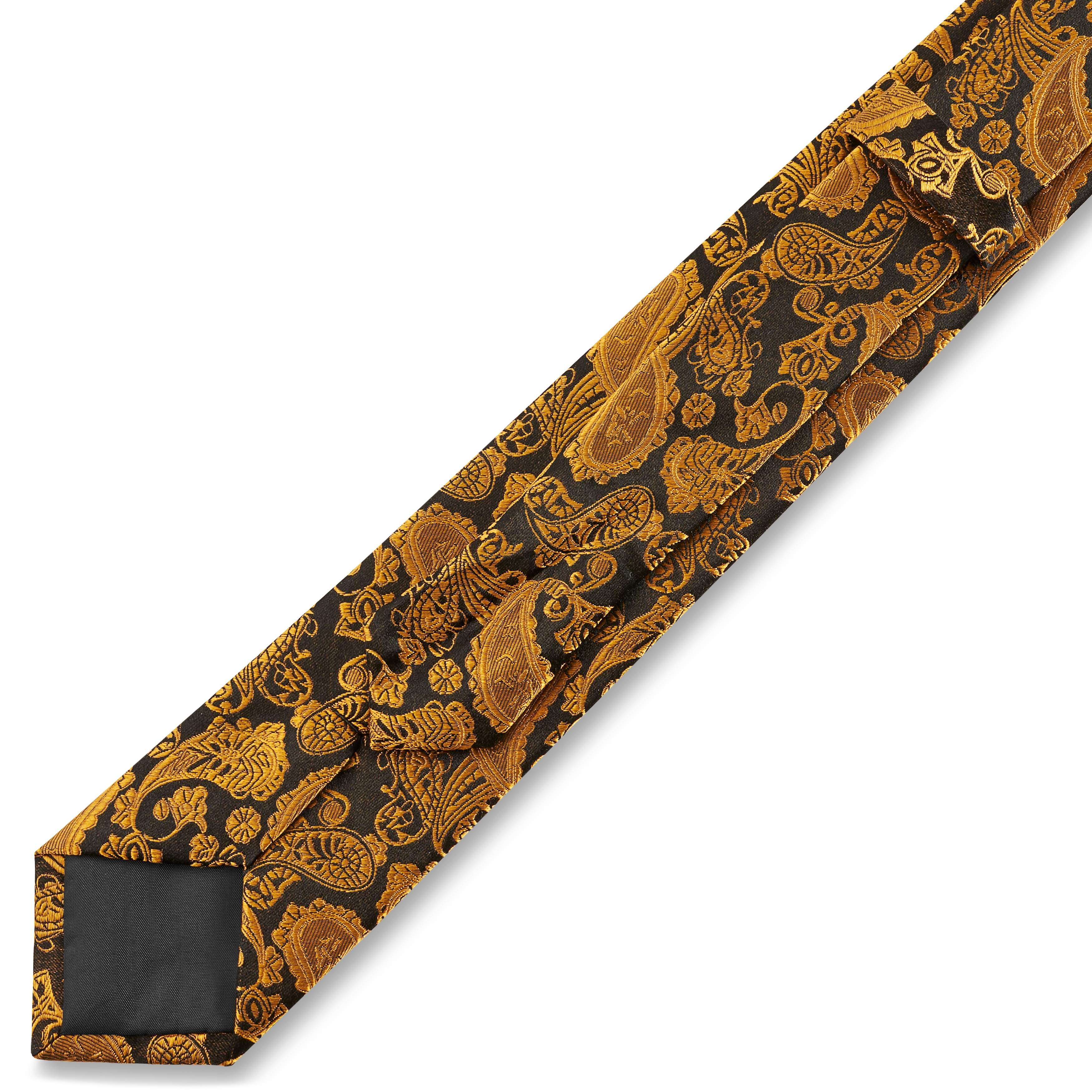 Gold & Brown Paisley Pattern Silk Necktie | 2 3/8" (6 cm) - 5