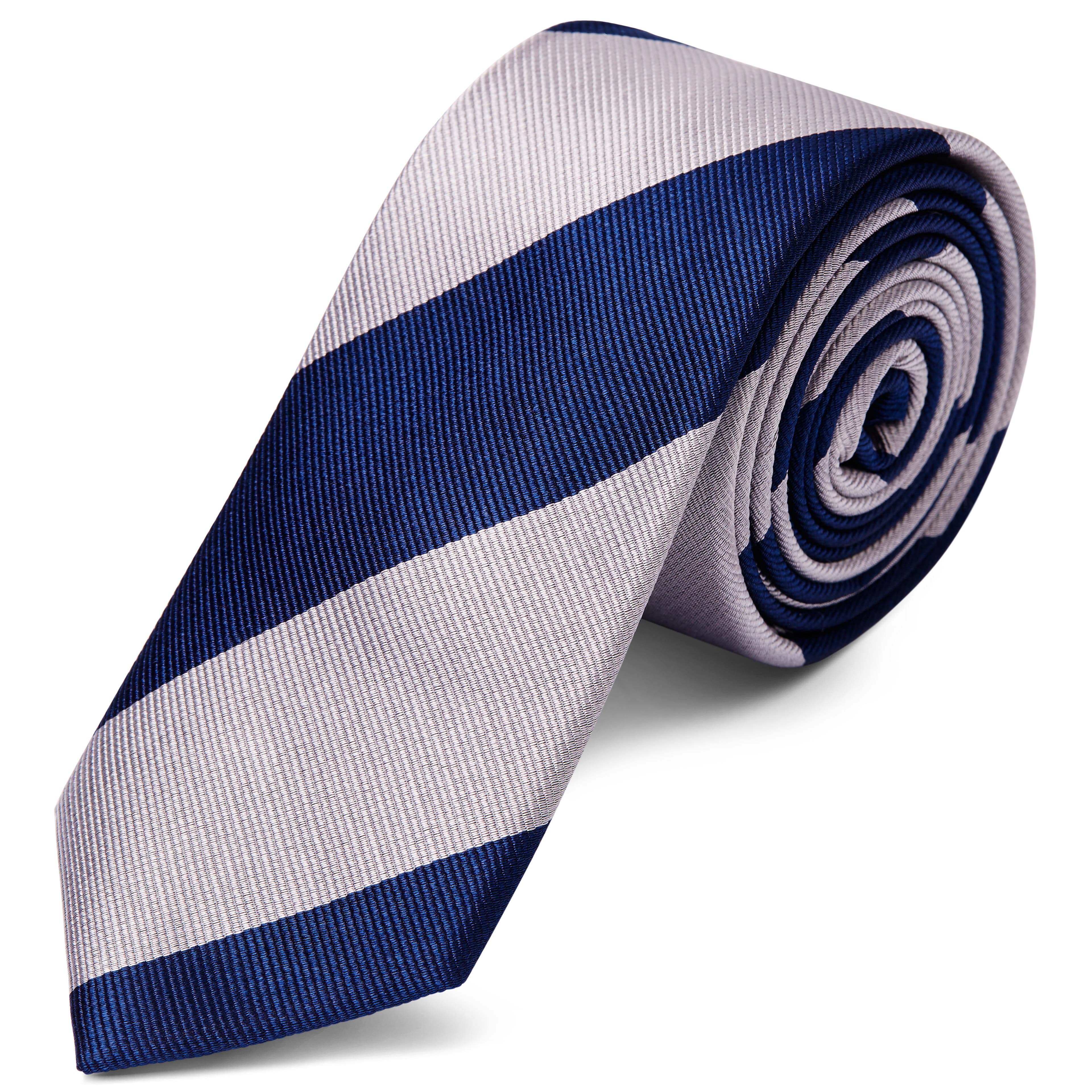 Silver & Navy Blue Bold Diagonal Striped Silk Tie, In stock!