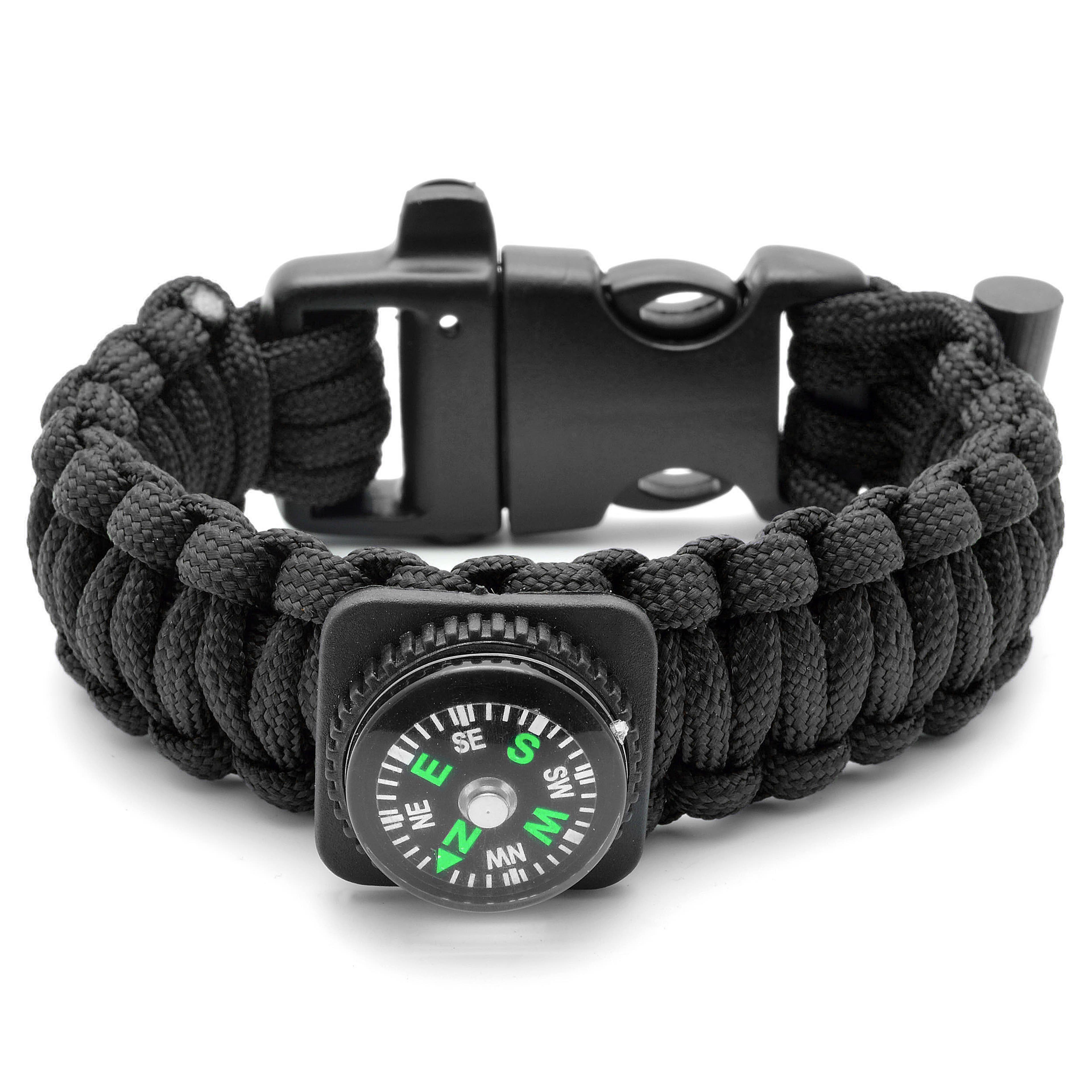 Wide Black Paracord Compass Bracelet