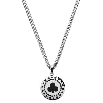 Ace | Silver-tone Clubs Poker Chip Pendant Necklace