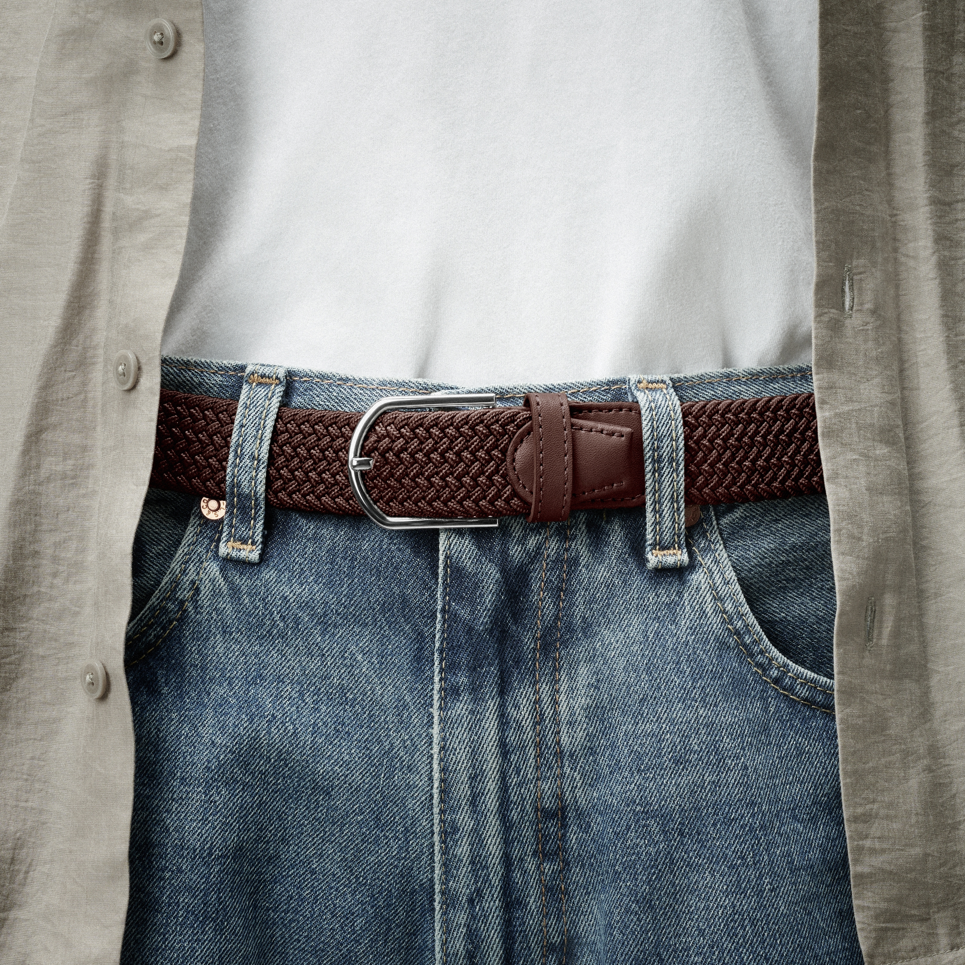 Ruskea Elastinen Kudottu Kangasvyö - 3