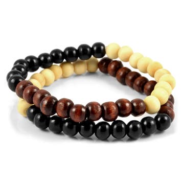 8mm Black, White & Brown Wood Bead Bracelet Set 8mm Black, White & Brown Wood Bead Bracelet Set