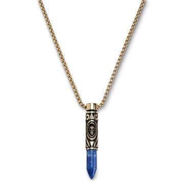 Rico |  Collier avec pendentif balle en acier inoxydable couleur or et lapis-lazuli