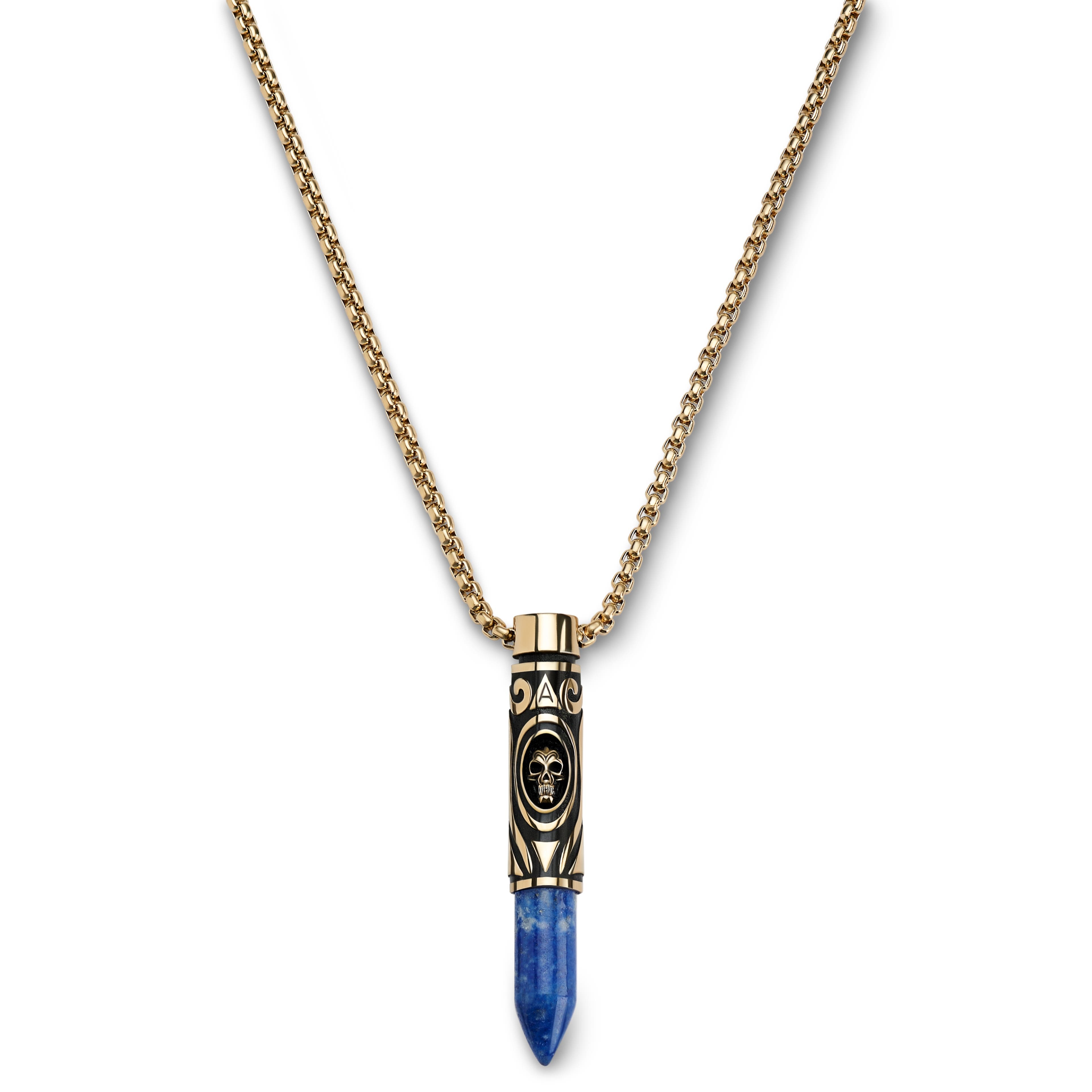 Rico | Guldfärgat Halsband med Patronhänge i Rostfritt Stål & Lapis Lazuli