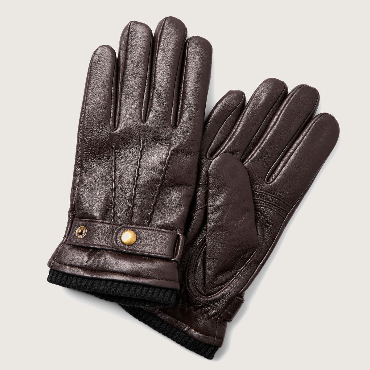 Fjeld | Dark Brown Strapped Ribbed Cuff Sheep Leather Gloves | In