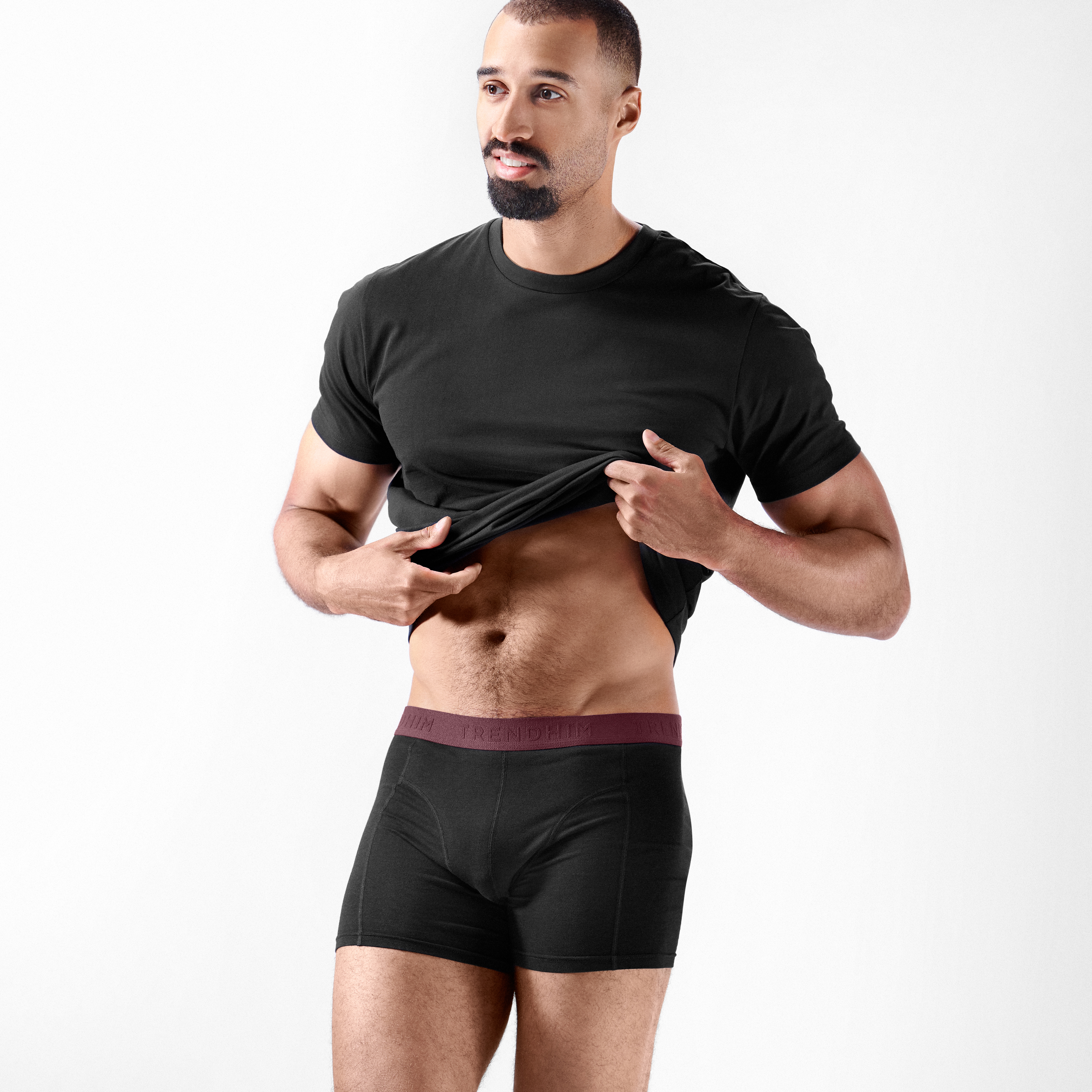 FlexFeel | 3-Pack Black Cotton Boxer Briefs with Dark Crimson Waistband - 2