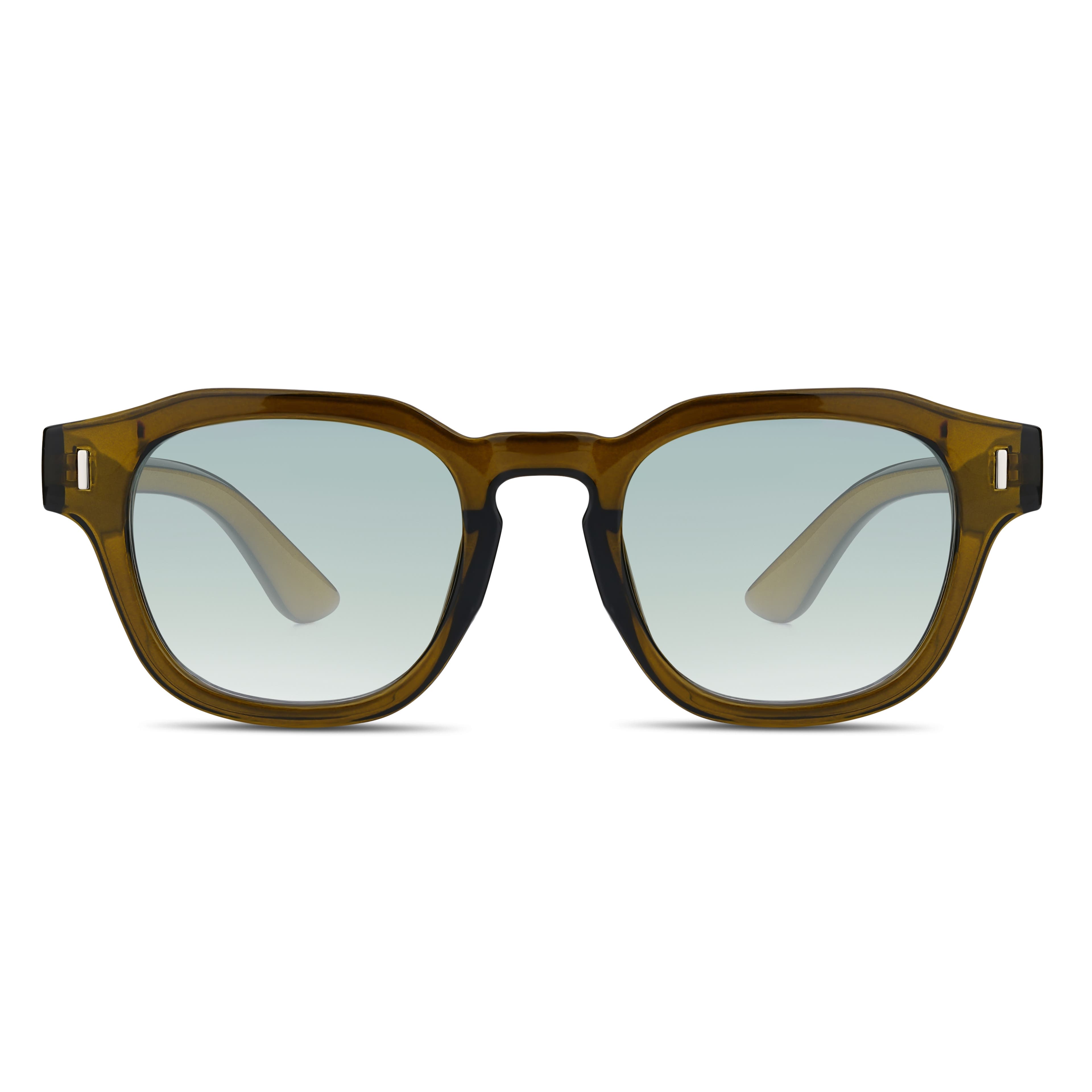 Слънчеви очила с преливащи стъкла и кафяви геометрични дебели рамки