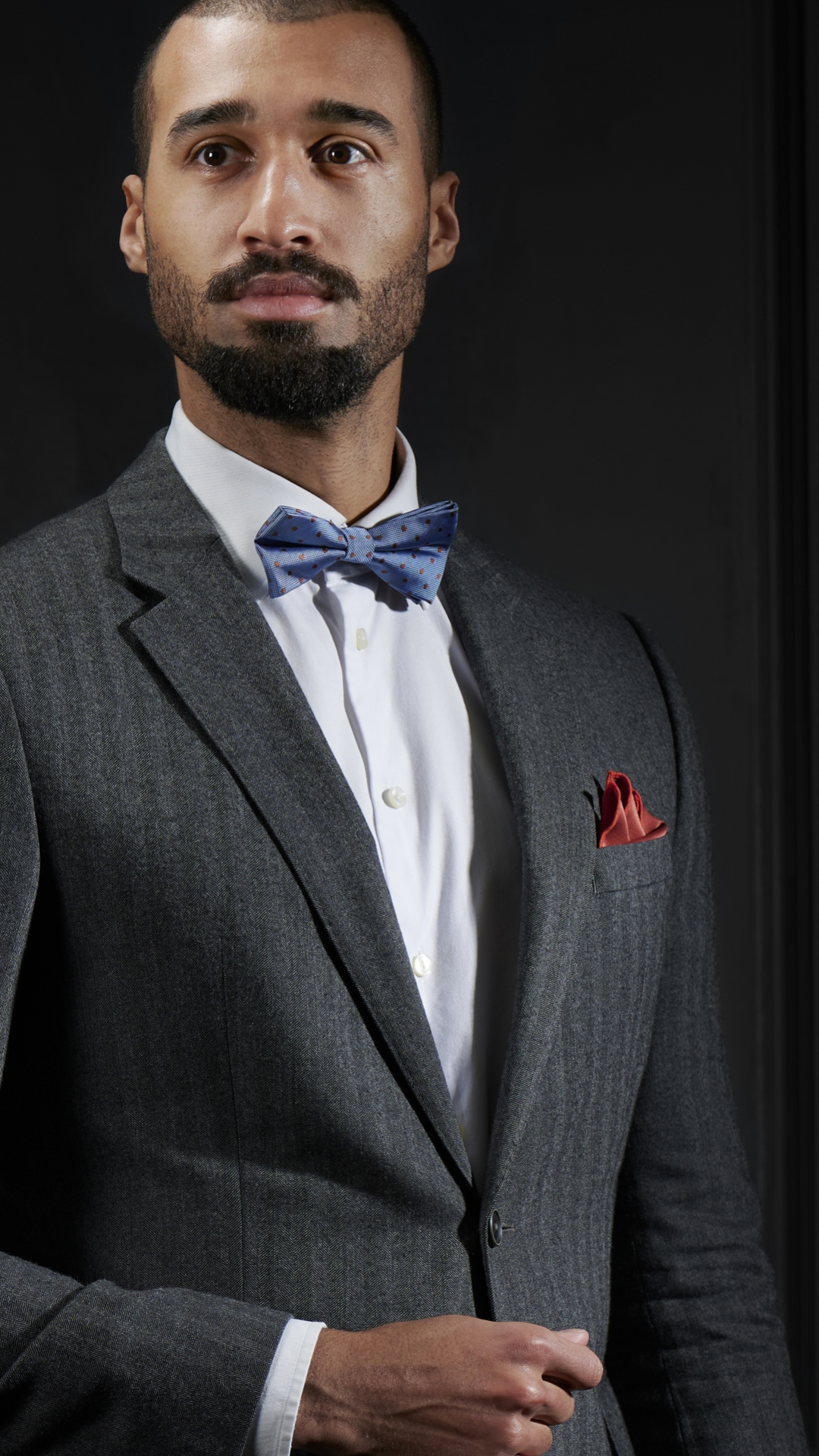 Light Blue & Rust Dotted Microfiber Pre-Tied Bow Tie | In stock