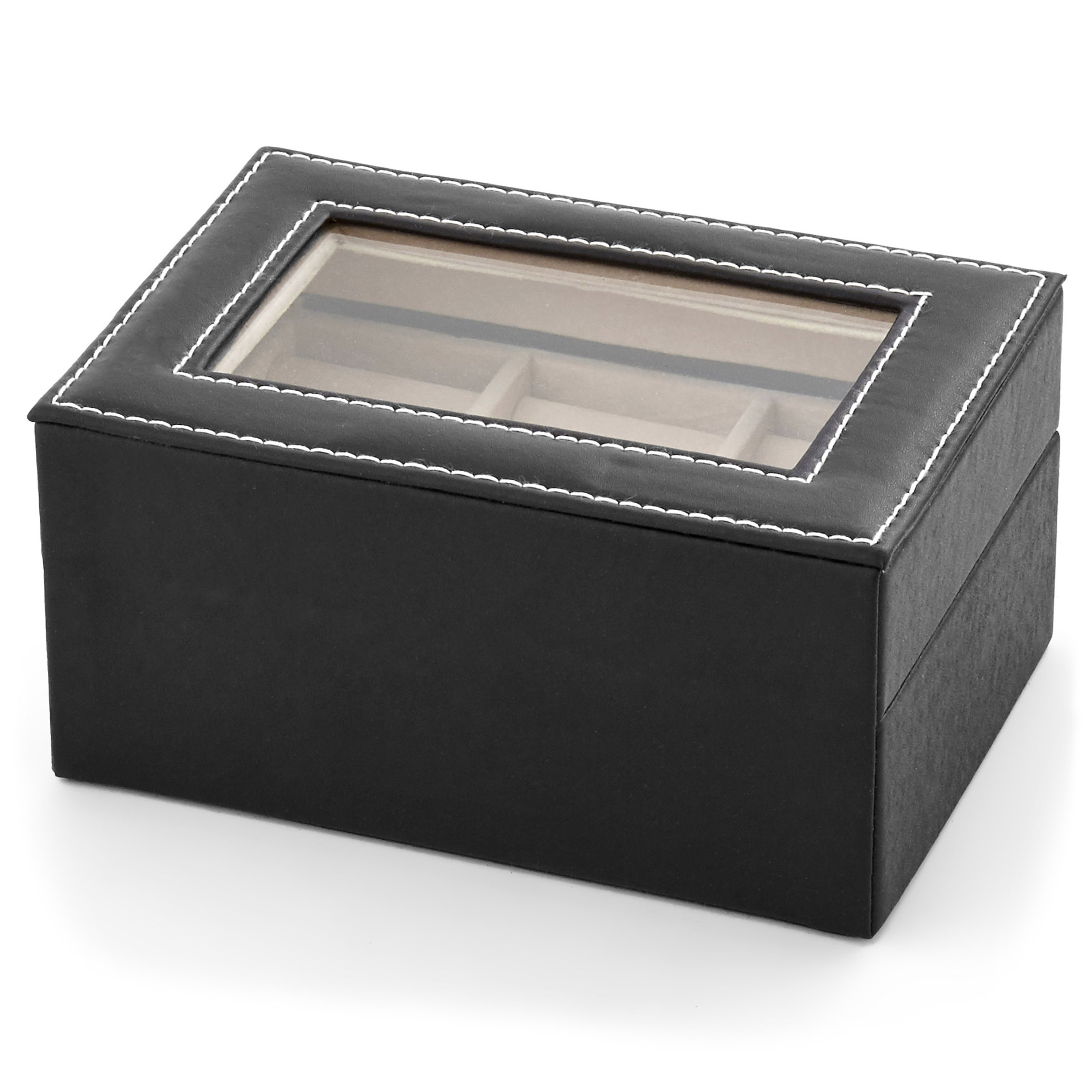 Elegante Schwarze Manschettenknöpfe Box Aus Kunstleder  - 6
