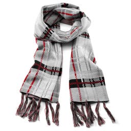 Dark Grey and Red Recycled Cotton Plaid Scarf