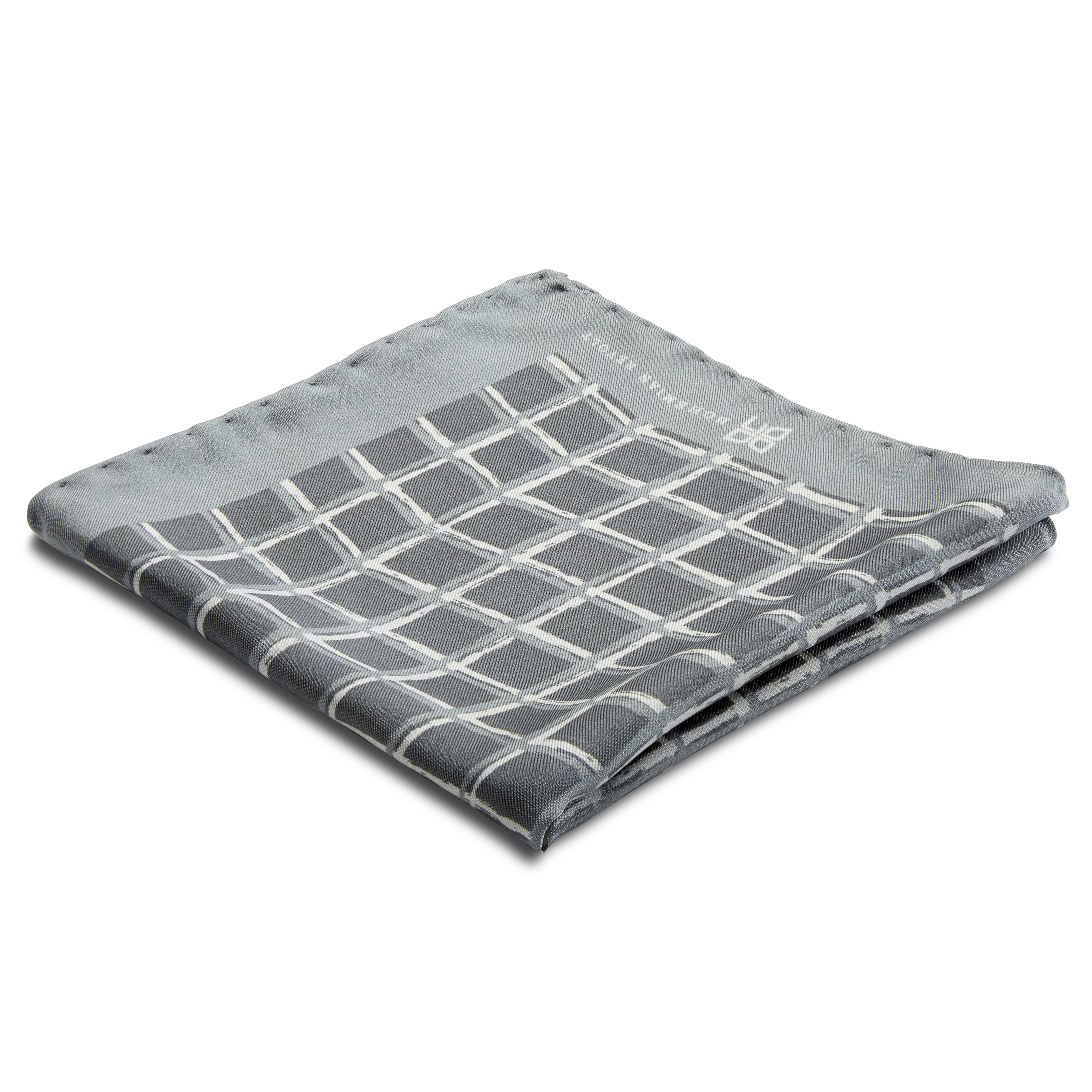 Grey & White Squared Pattern Silk Pocket Square - 1