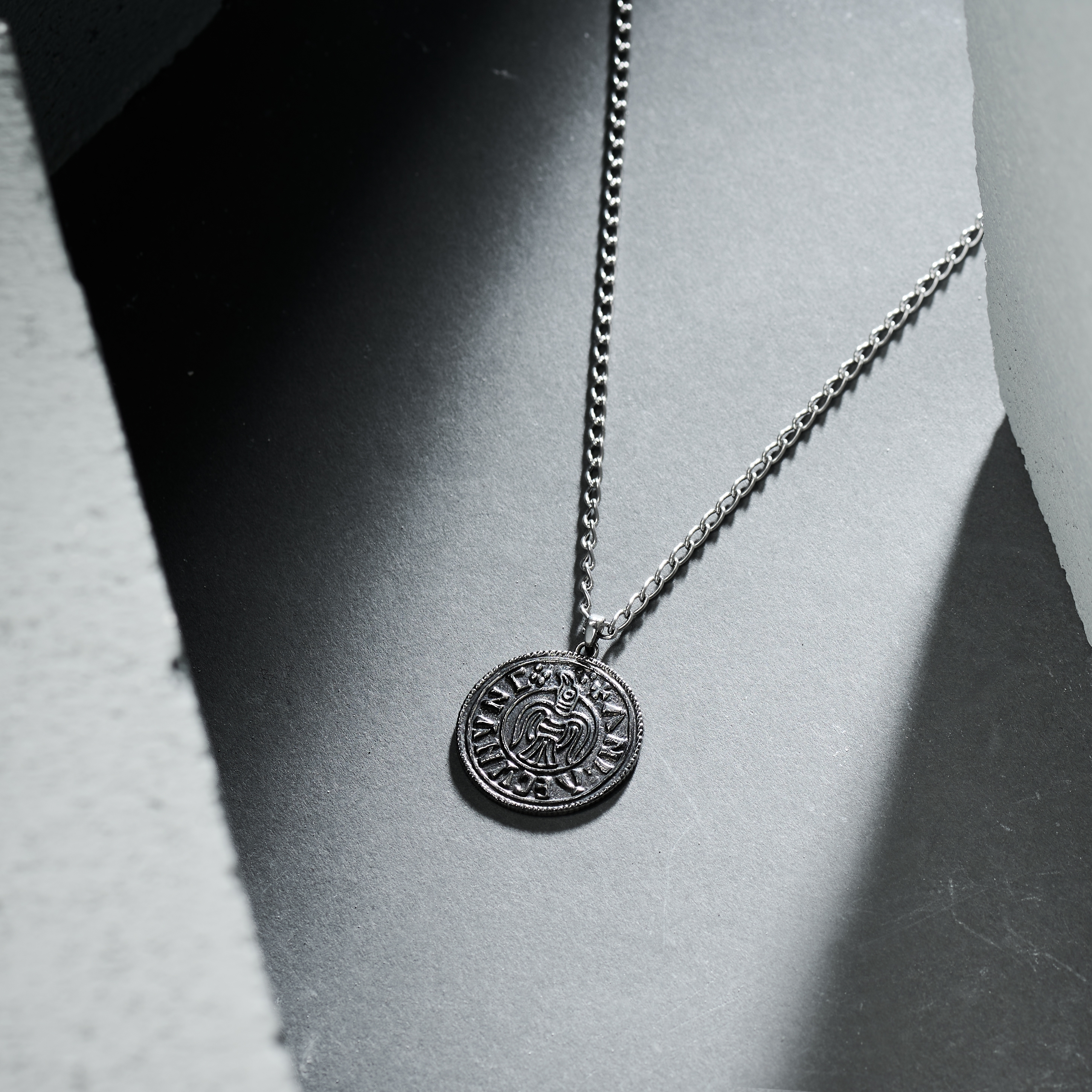 Silver-Tone Stainless Steel Viking Coin Cable Chain Necklace - 8