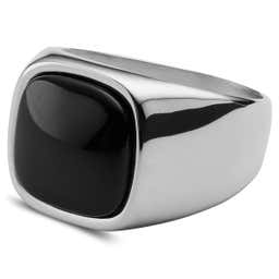 Gravel | Silver-Tone Stainless Steel With Black Onyx Signet Ring